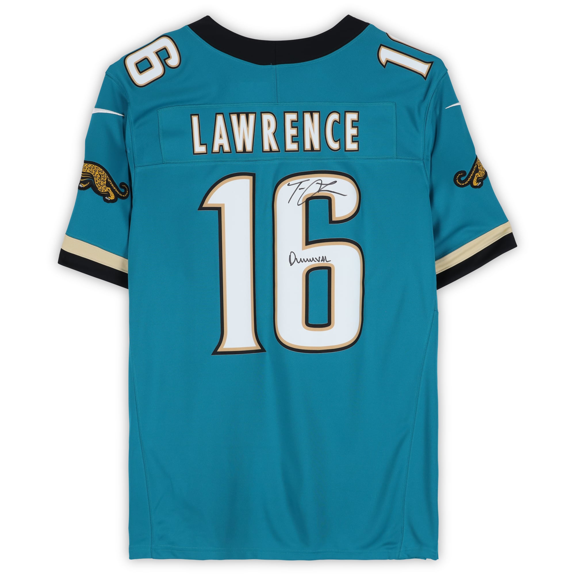 Maillot Nike Throwback Limited bleu sarcelle autographié par Trevor Lawrence des Jaguars de Jacksonville avec inscription « DUUUVAL »