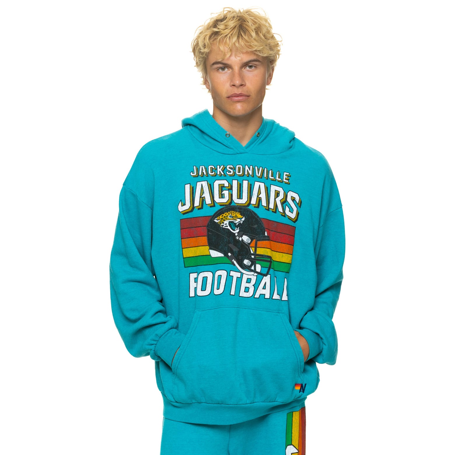 Sweat à capuche unisexe Aviator Nation bleu sarcelle Jacksonville Jaguars, coupe décontractée, en mélange de trois matières.