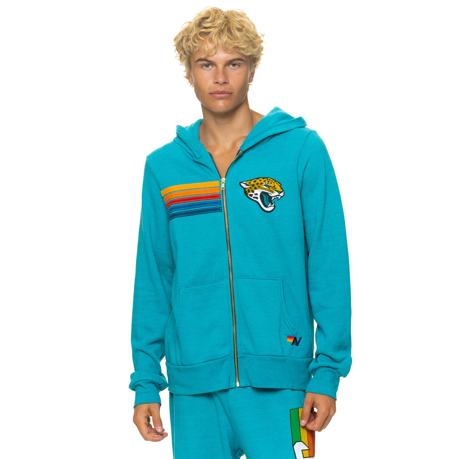 Sweat à capuche unisexe Aviator Nation bleu sarcelle Jacksonville Jaguars en mélange de trois matières, fermeture éclair intégrale