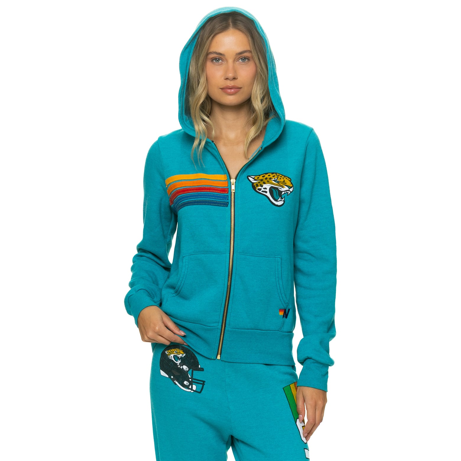 Sweat à capuche unisexe Aviator Nation bleu sarcelle Jacksonville Jaguars en mélange de trois matières, fermeture éclair intégrale