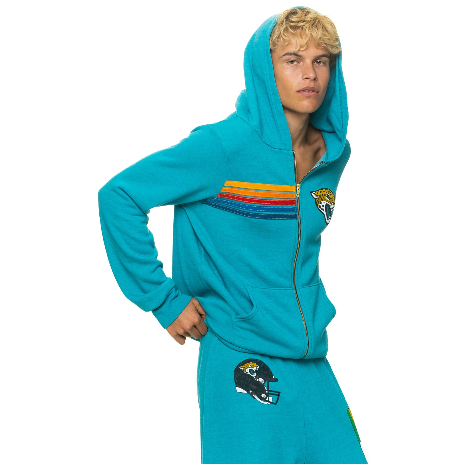 Sweat à capuche unisexe Aviator Nation bleu sarcelle Jacksonville Jaguars en mélange de trois matières, fermeture éclair intégrale