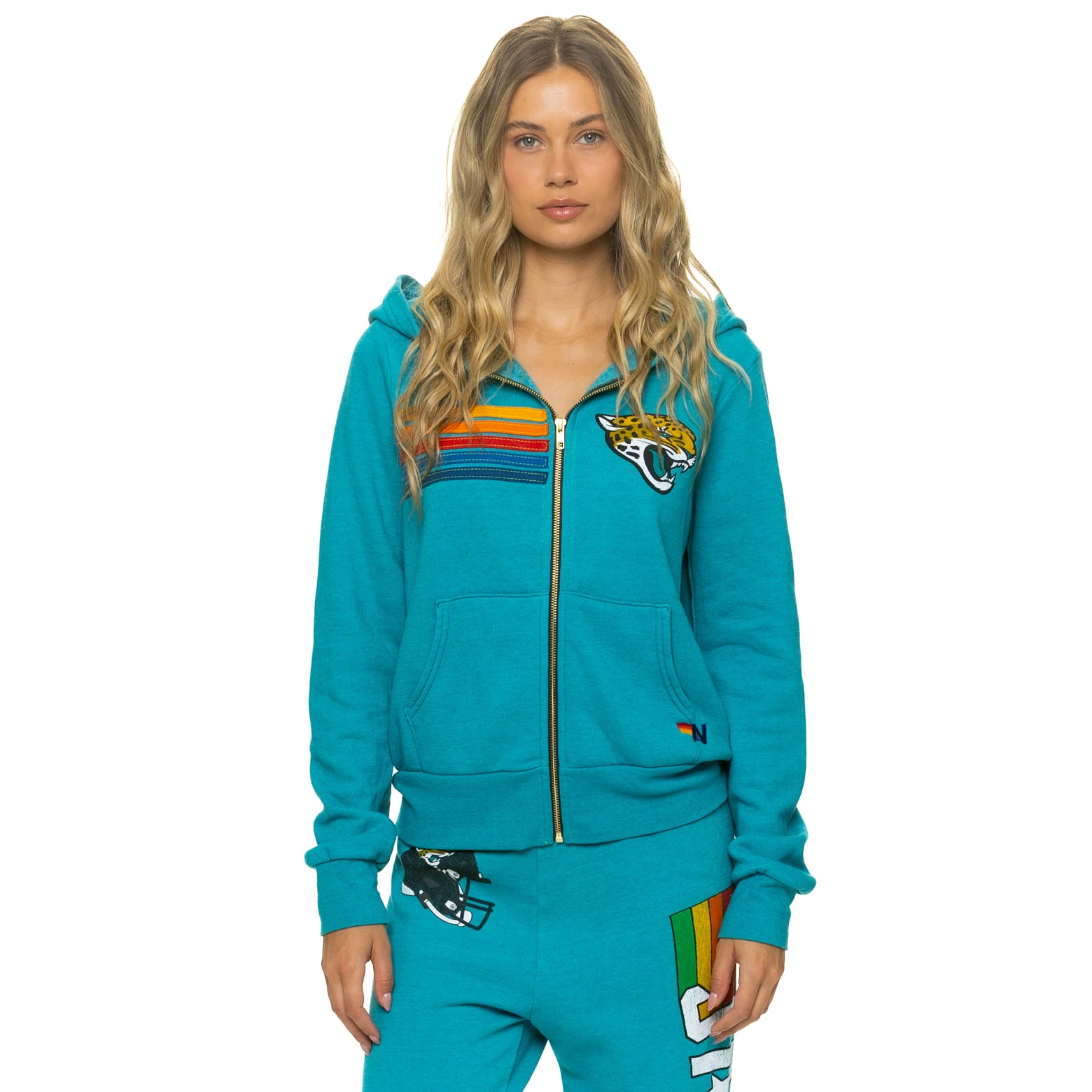 Sweat à capuche unisexe Aviator Nation bleu sarcelle Jacksonville Jaguars en mélange de trois matières, fermeture éclair intégrale