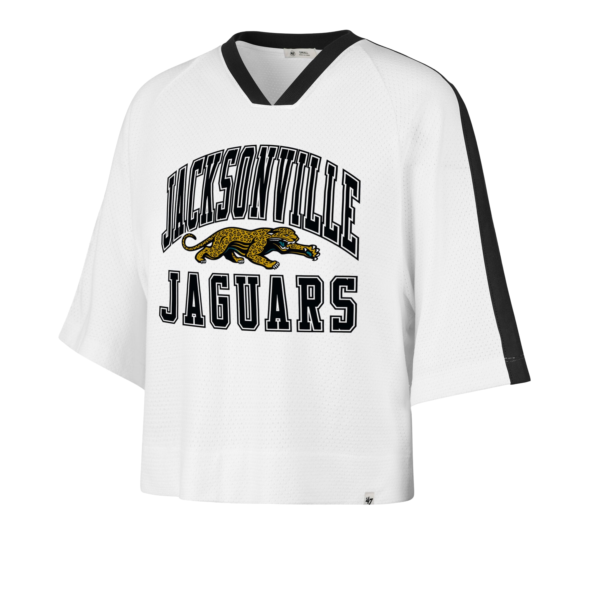 Women's '47 White Jacksonville Jaguars Big Overarch Drop Needle Raglan V-Neck T-Shirt