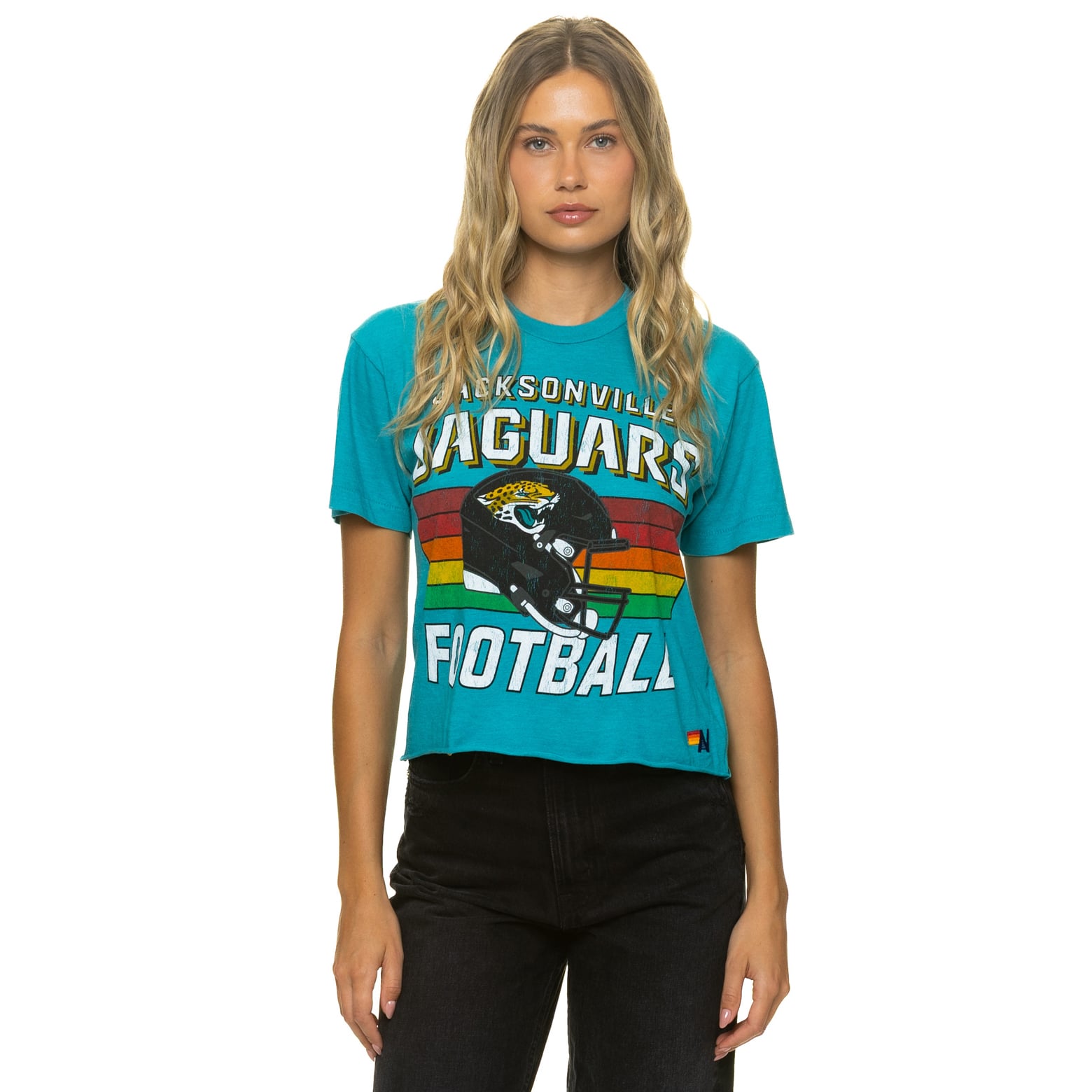 T-shirt Aviator Nation pour femme, couleur sarcelle, Jacksonville Jaguars, coupe carrée, mélange de trois matières