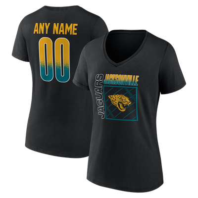 T-shirt à col en V personnalisé avec nom et numéro pour femme, modèle domicile des Jaguars de Jacksonville - Noir