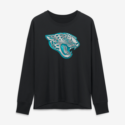 Jacksonville Jaguars Women's Metallic Mascot Long Sleeve T-Shirt - Black
