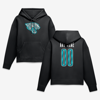 Jacksonville Jaguars Women's Metallic Mascot Personalized Name & Number Hoodie - Black