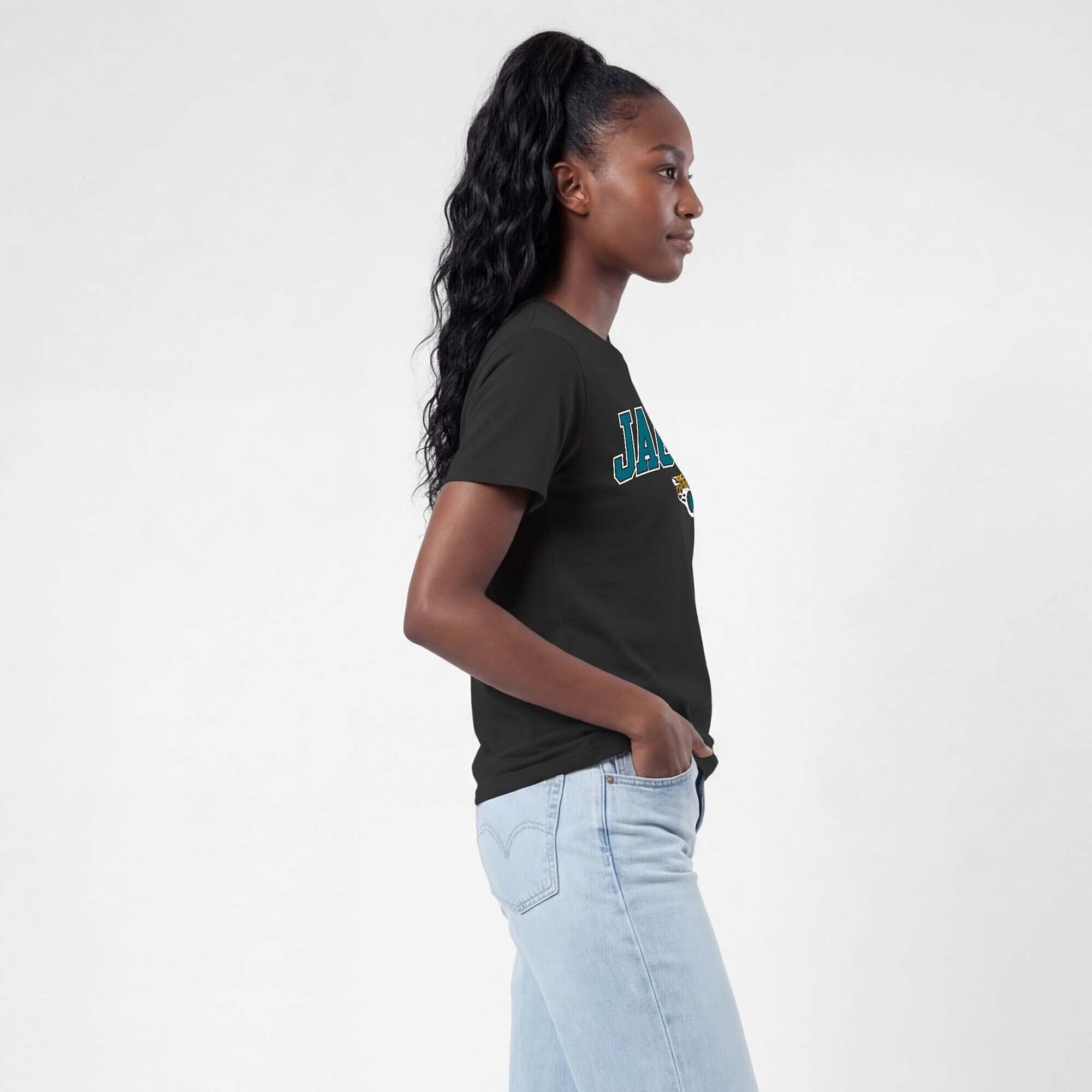 T-shirt noir Champion pour femmes, logo arqué des Jaguars de Jacksonville