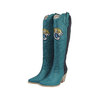  Jacksonville Jaguars Cuce Women's Two-Tone Crystal Cowboy Boot - Teal/Black