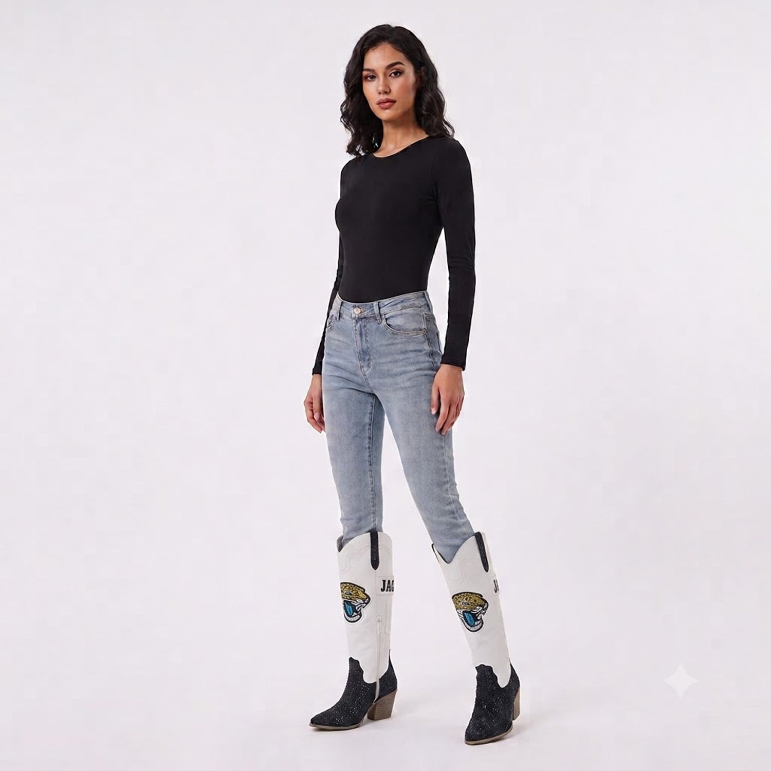 Bottes de cowboy FABGATING pour femmes par Cuce White Jacksonville Jaguars Crystal