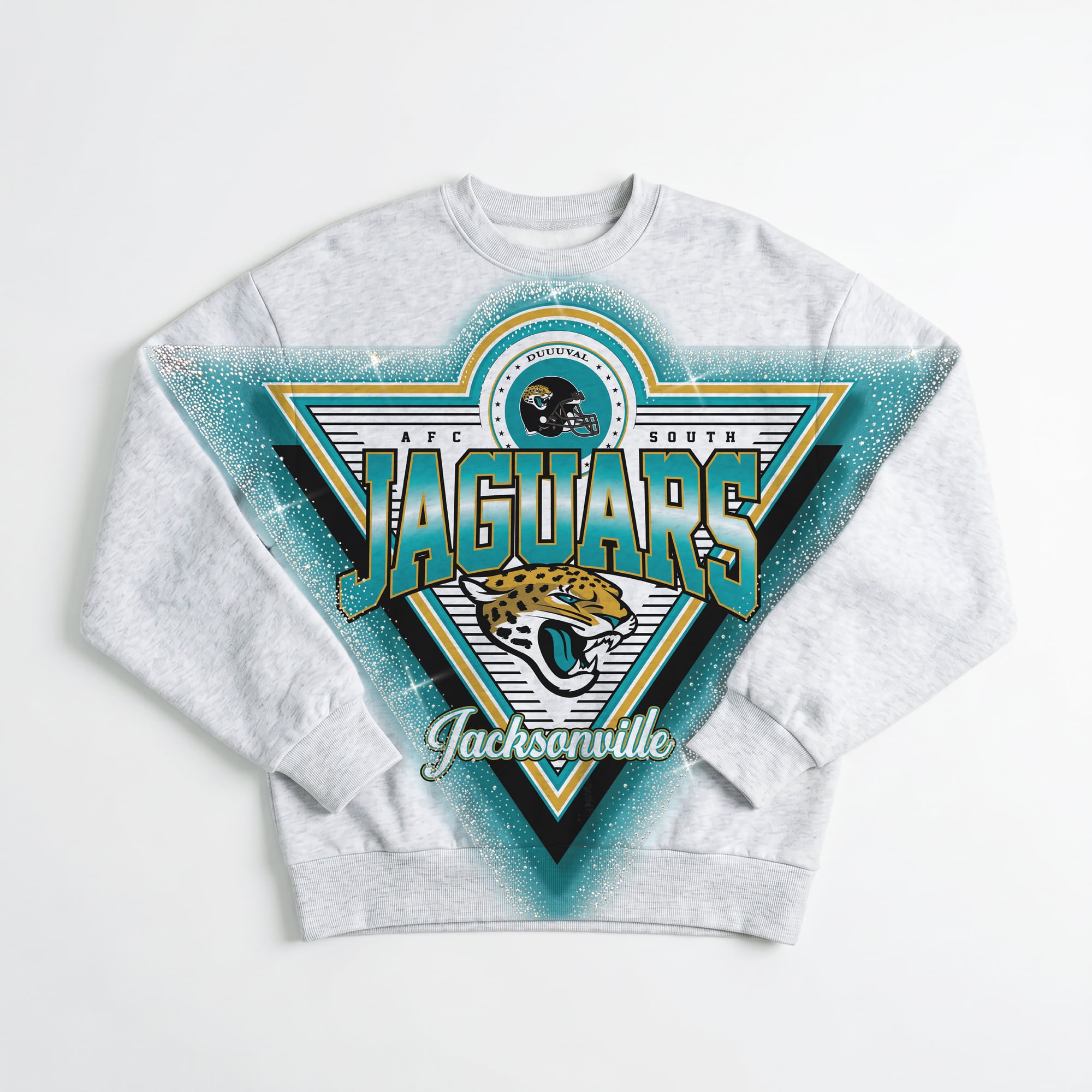 Women's Gameday Couture Heather Gray Jacksonville Jaguars Chasing Victory Rhinestone Spray Oversized Fleece Sweatshirt