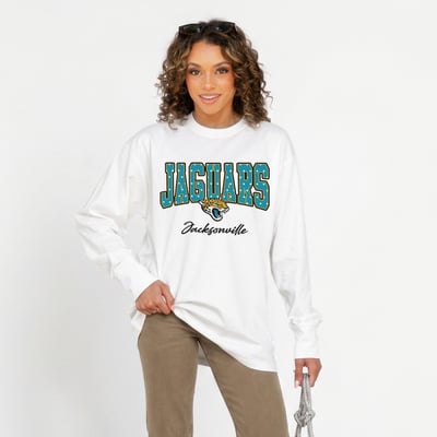 Jacksonville Jaguars Gameday Couture Women's Sweet Spot Oversized Long Sleeve T-Shirt - White