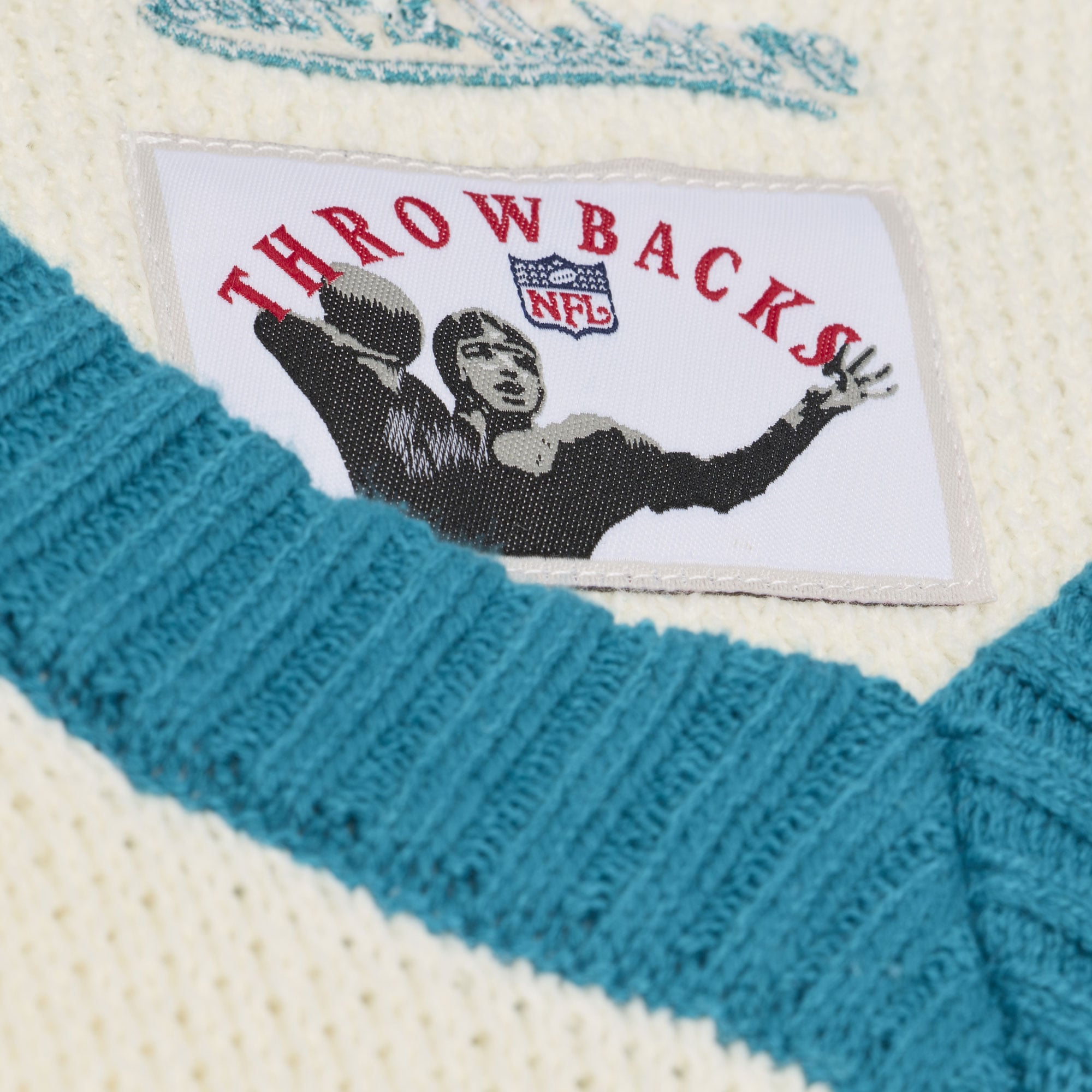 Women's Mitchell & Ness Cream/Teal Jacksonville Jaguars Retro Roots V-Neck Sweater