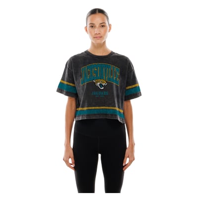 Jacksonville Jaguars New Era Women's Lifestyle Mineral Wash Boxy Cropped T-Shirt - Black