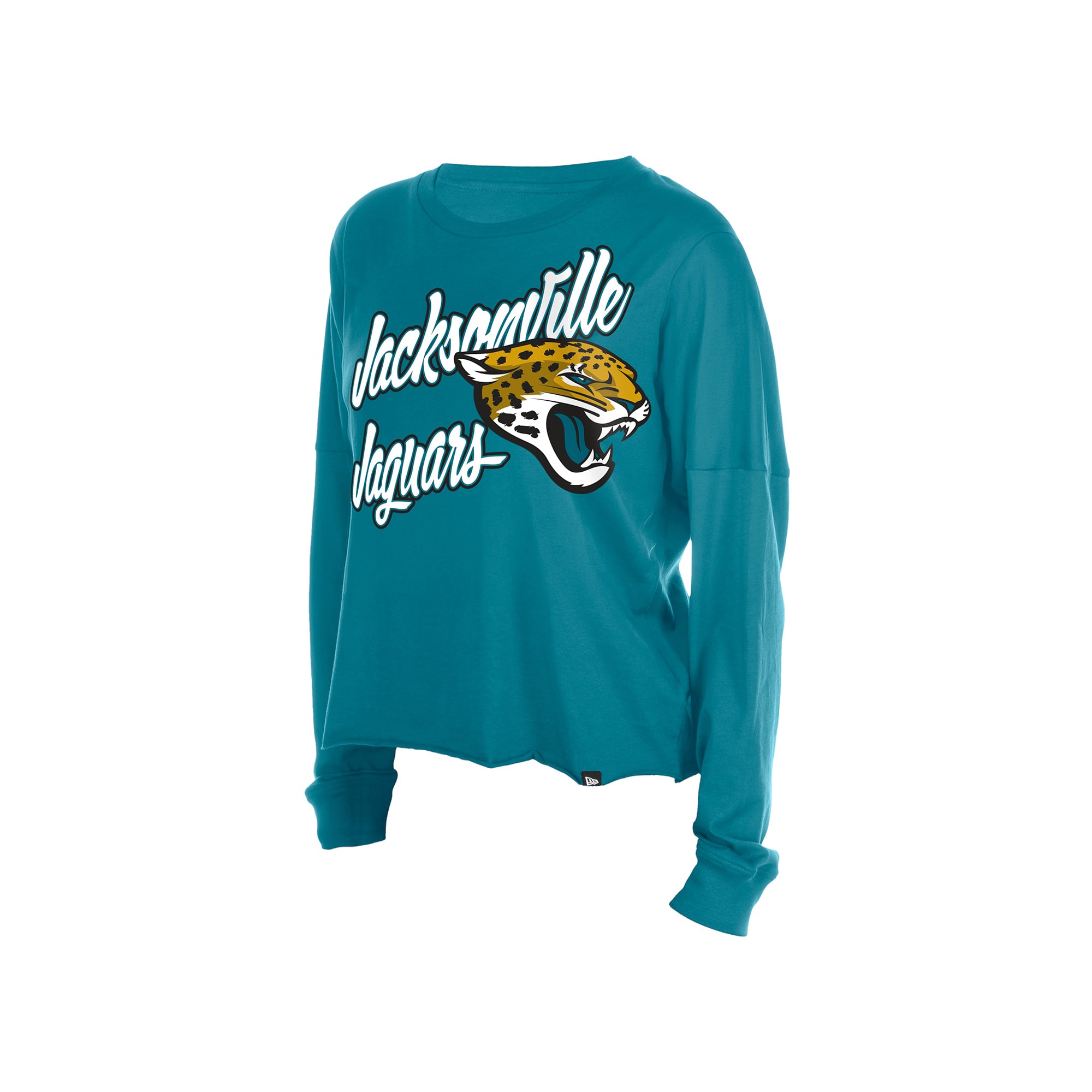 Women's New Era Teal Jacksonville Jaguars Cropped Oversized Long Sleeve T-Shirt