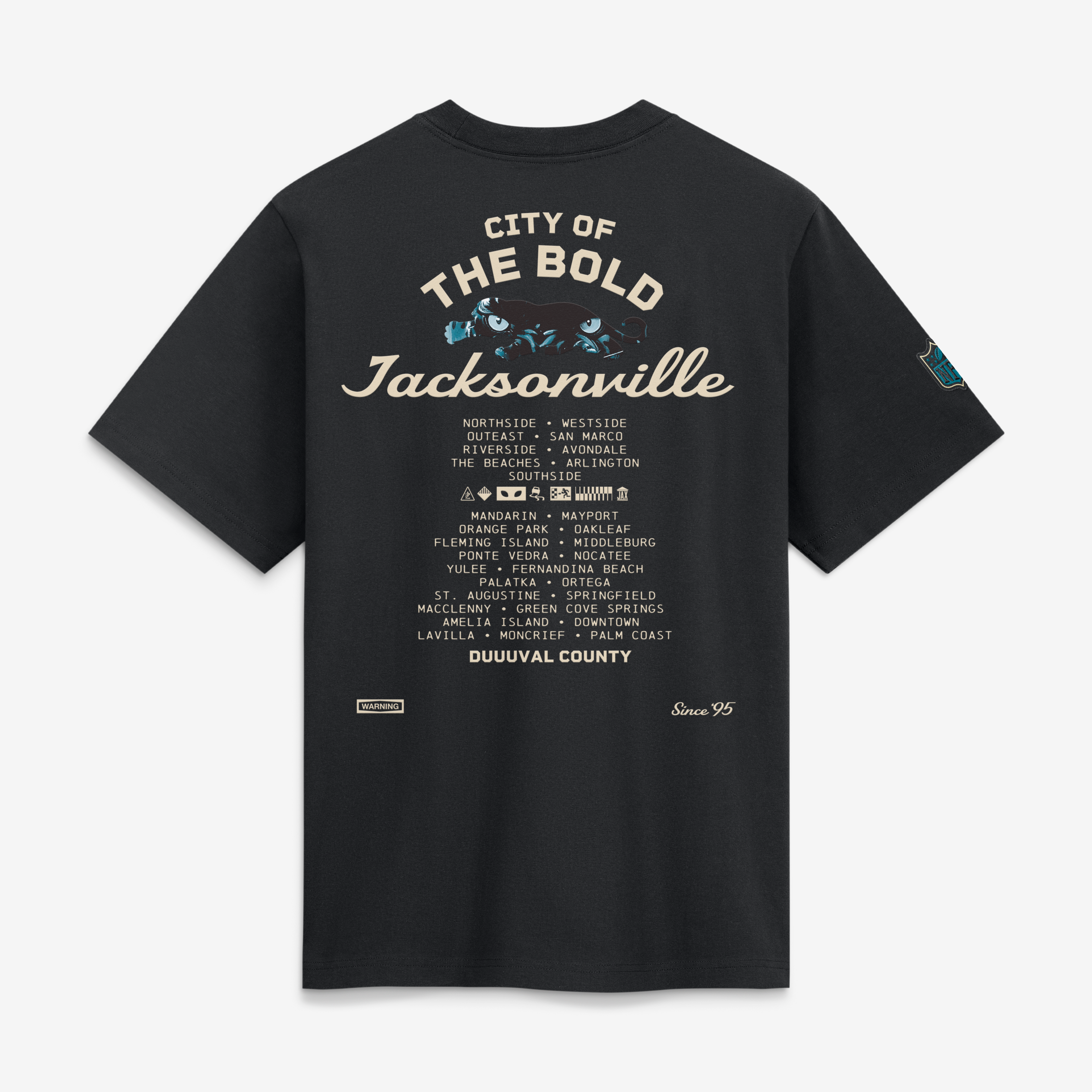 T-shirt boyfriend ample Nike noir pour femme, collection Jacksonville Jaguars 2026 Rivalries