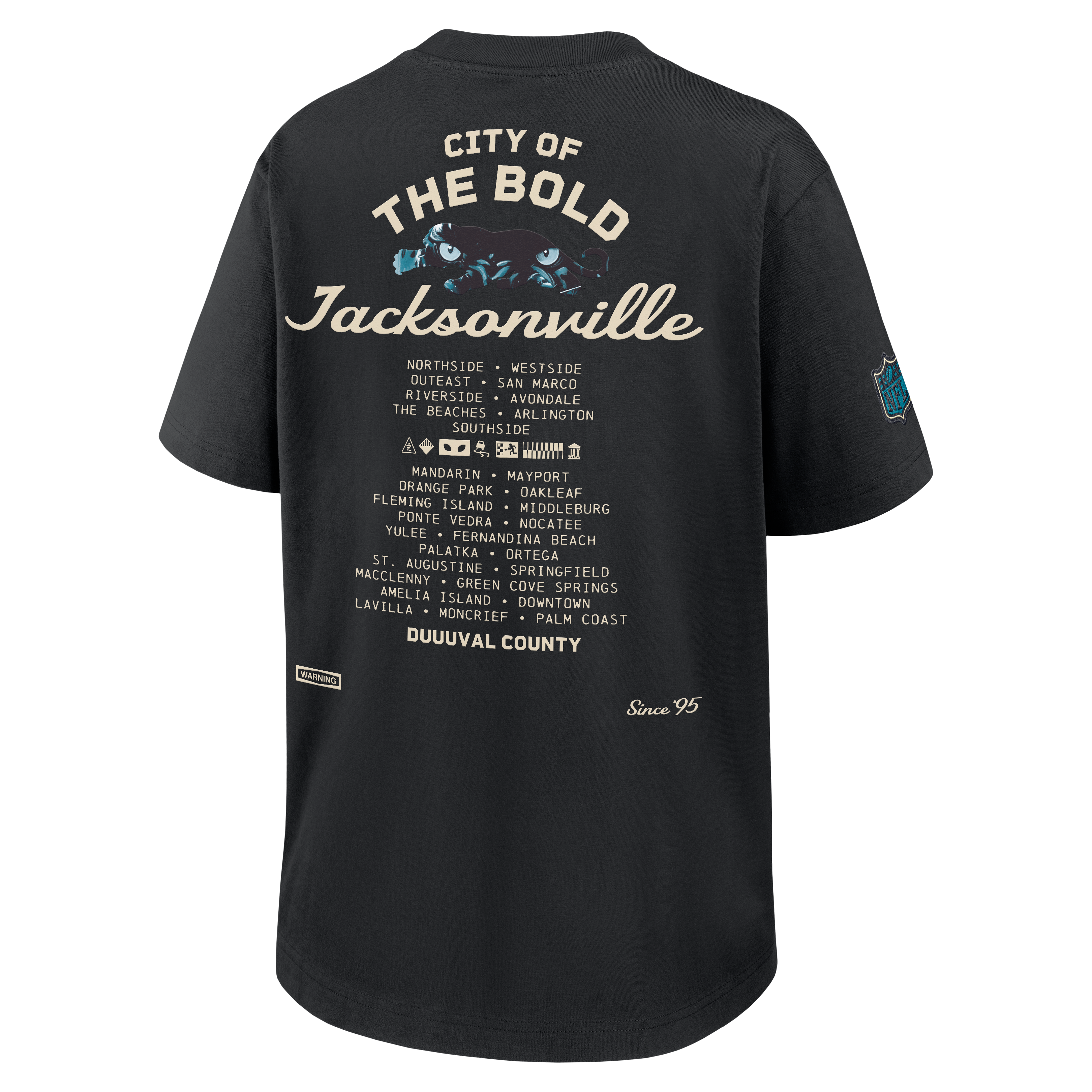T-shirt boyfriend ample Nike noir pour femme, collection Jacksonville Jaguars 2026 Rivalries