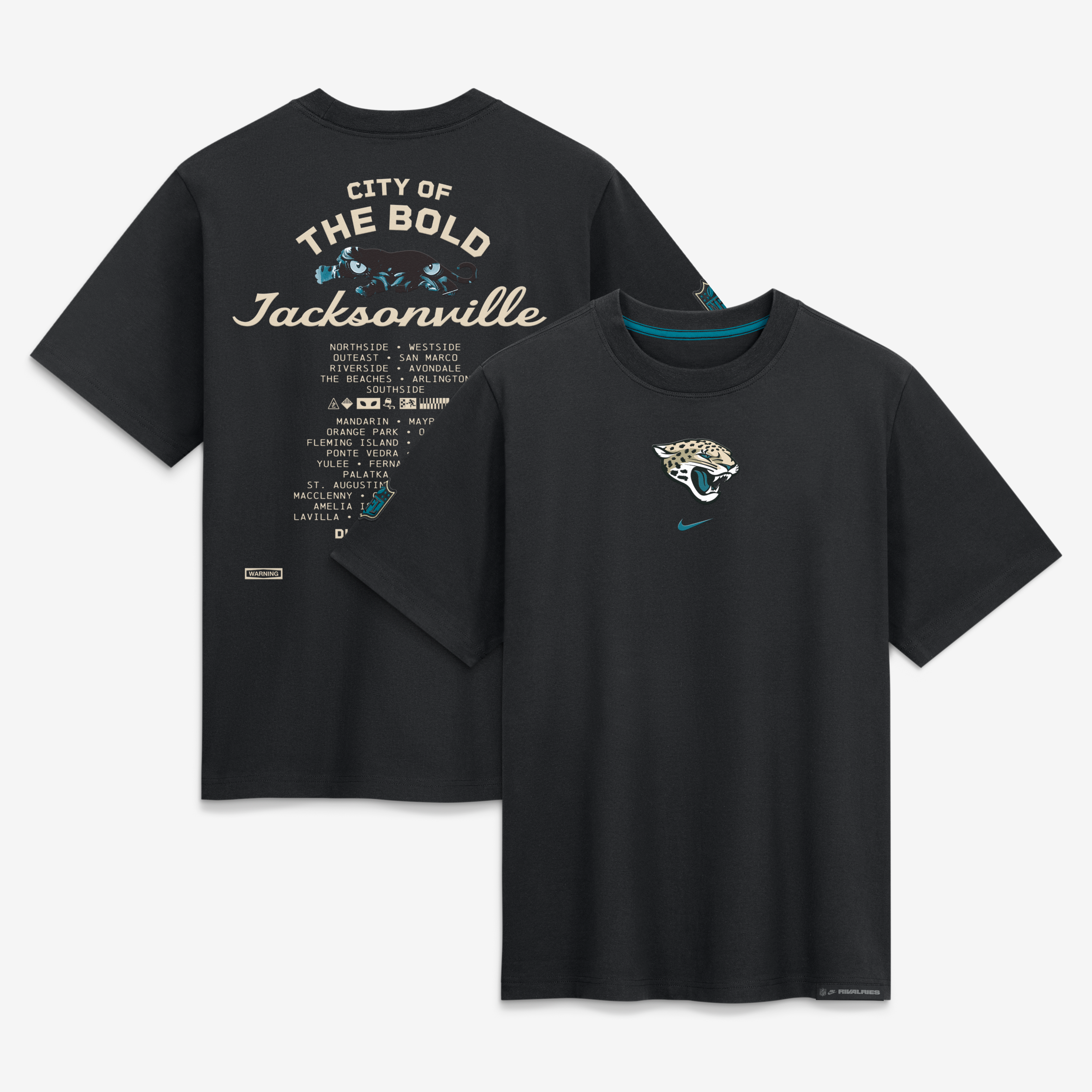 T-shirt boyfriend ample Nike noir pour femme, collection Jacksonville Jaguars 2026 Rivalries