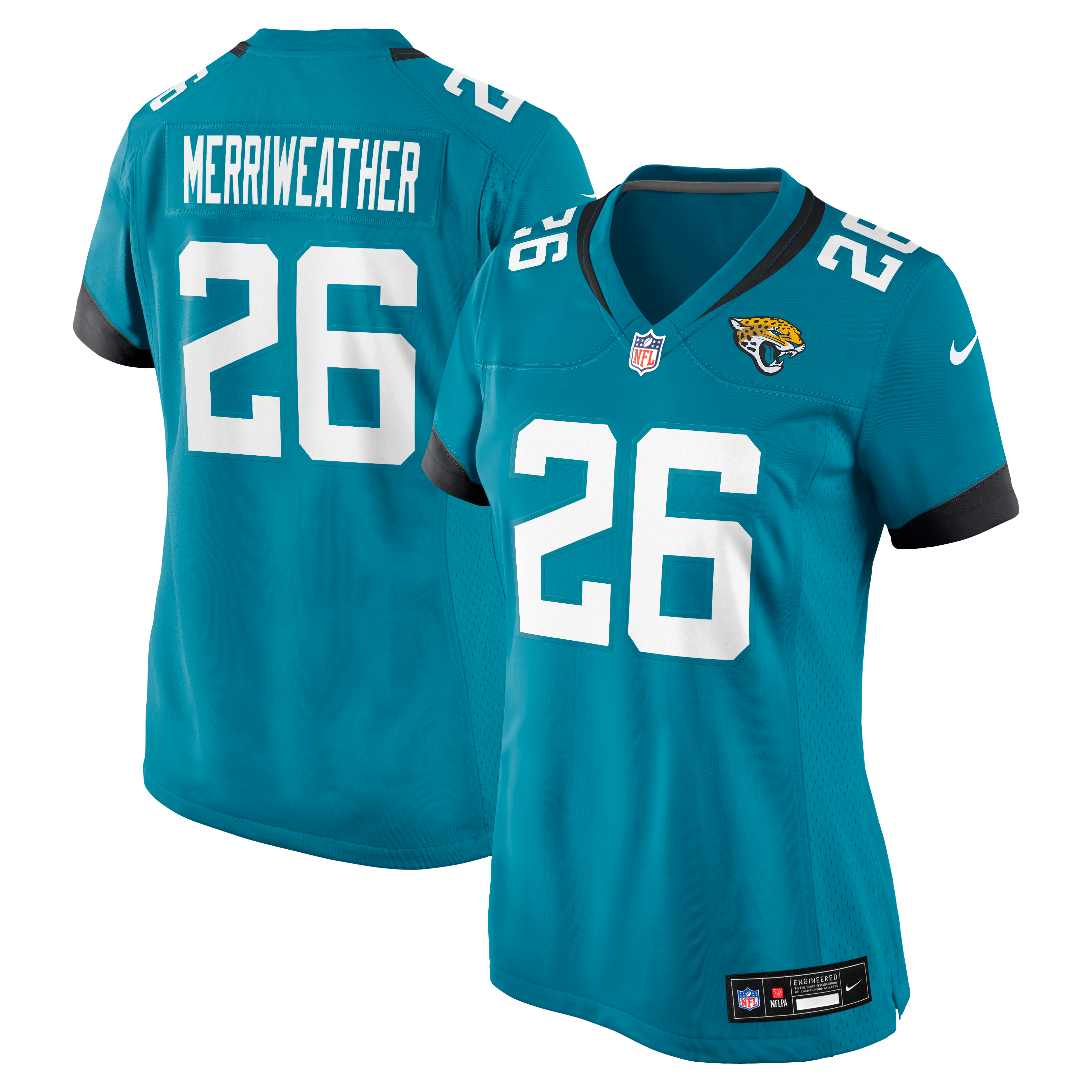 Maillot de match Nike Kaevon Merriweather Teal des Jaguars Jacksonville pour femmes