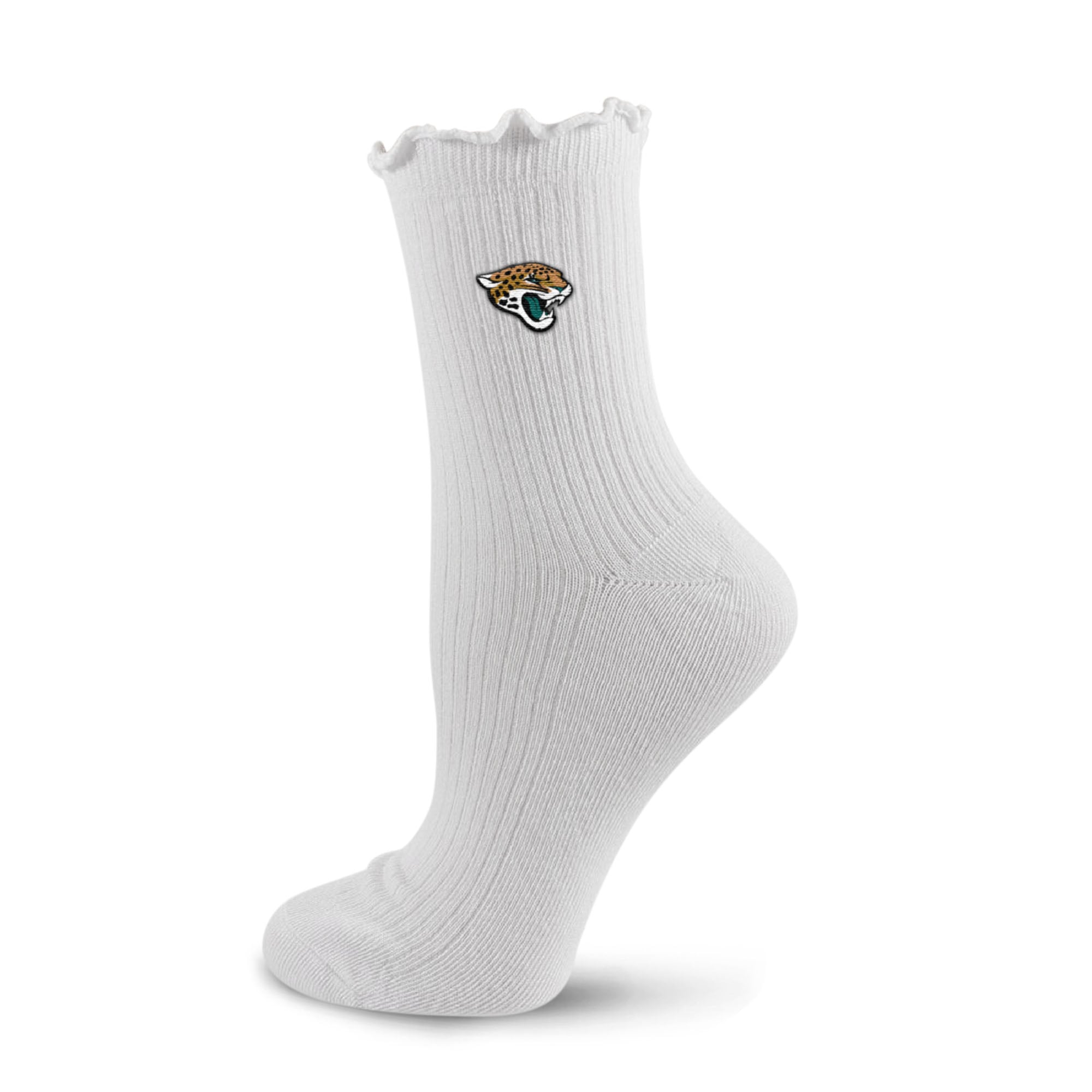 Chaussettes courtes de compression PRO pour femmes, blanches, logo des Jaguars de Jacksonville, ourlet ondulé