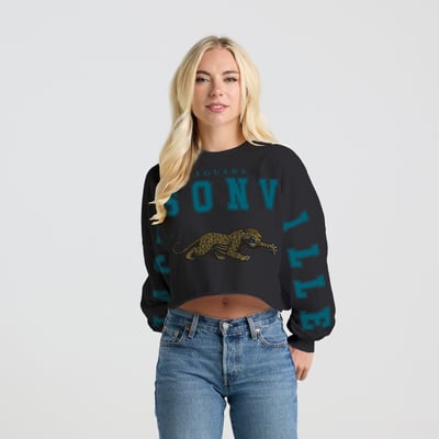 Jacksonville Jaguars Spirit Jersey Women's Cropped Long Sleeve T-Shirt - Black