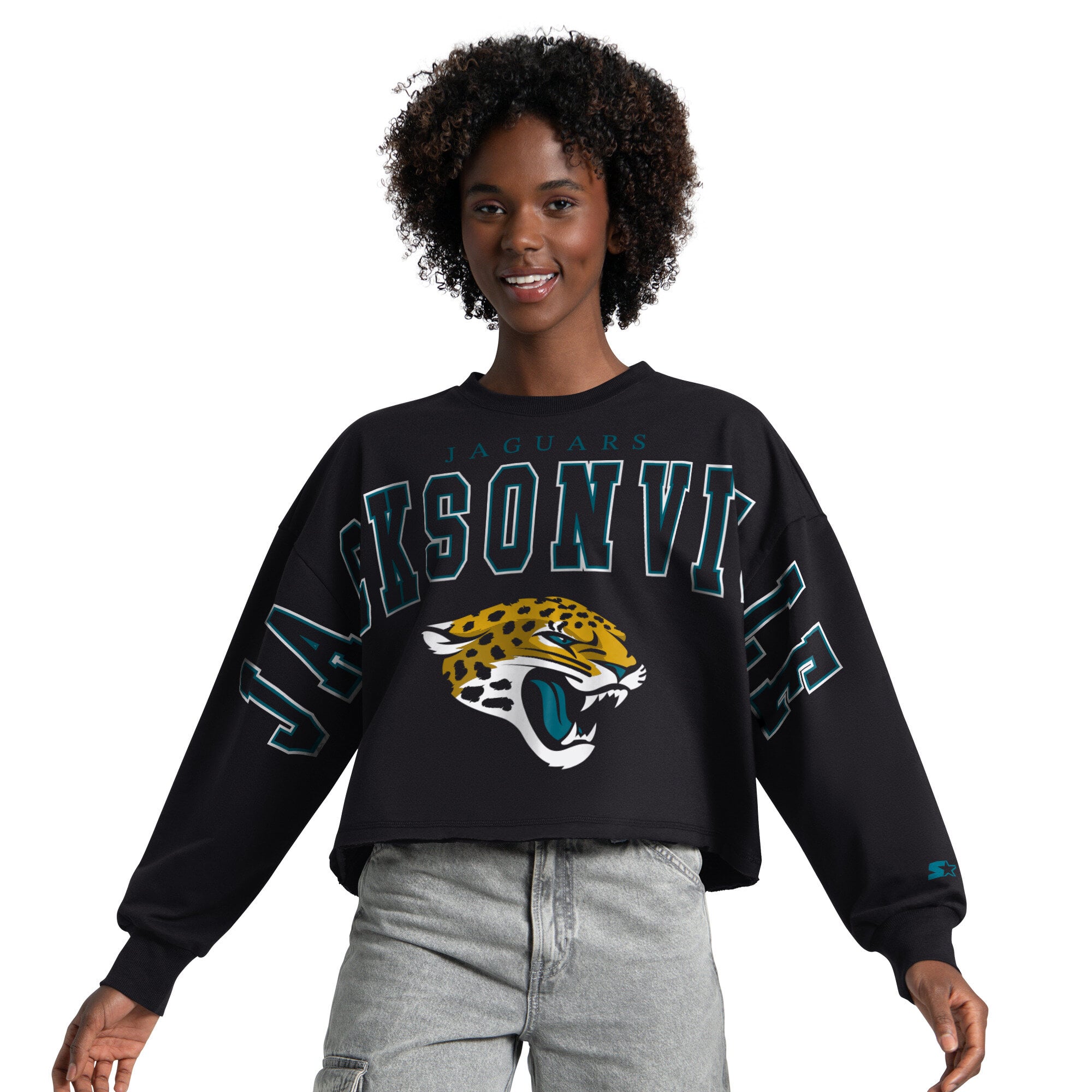 Sweat-shirt court Starter noir pour femmes, motif gradins des Jaguars de Jacksonville
