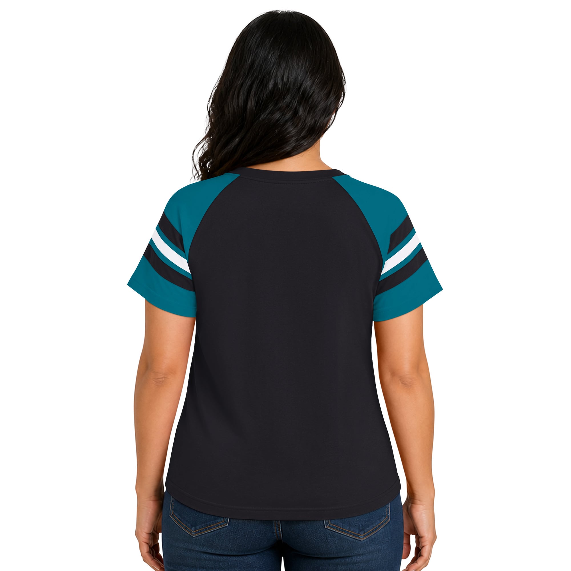 T-shirt raglan Starter noir pour femme, grande taille, style rétro, Jacksonville Jaguars, col cranté.