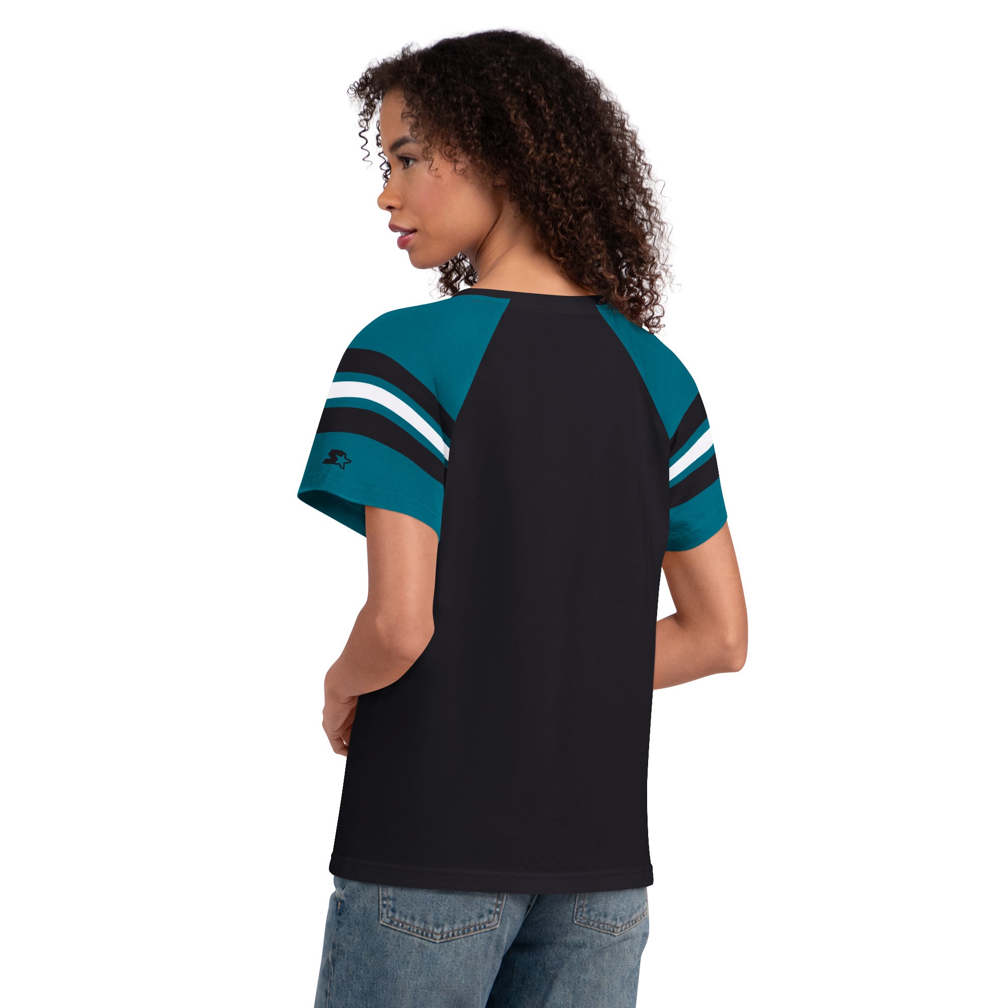 T-shirt raglan à col cranté Starter noir pour femme, Jacksonville Jaguars Prowler Game On