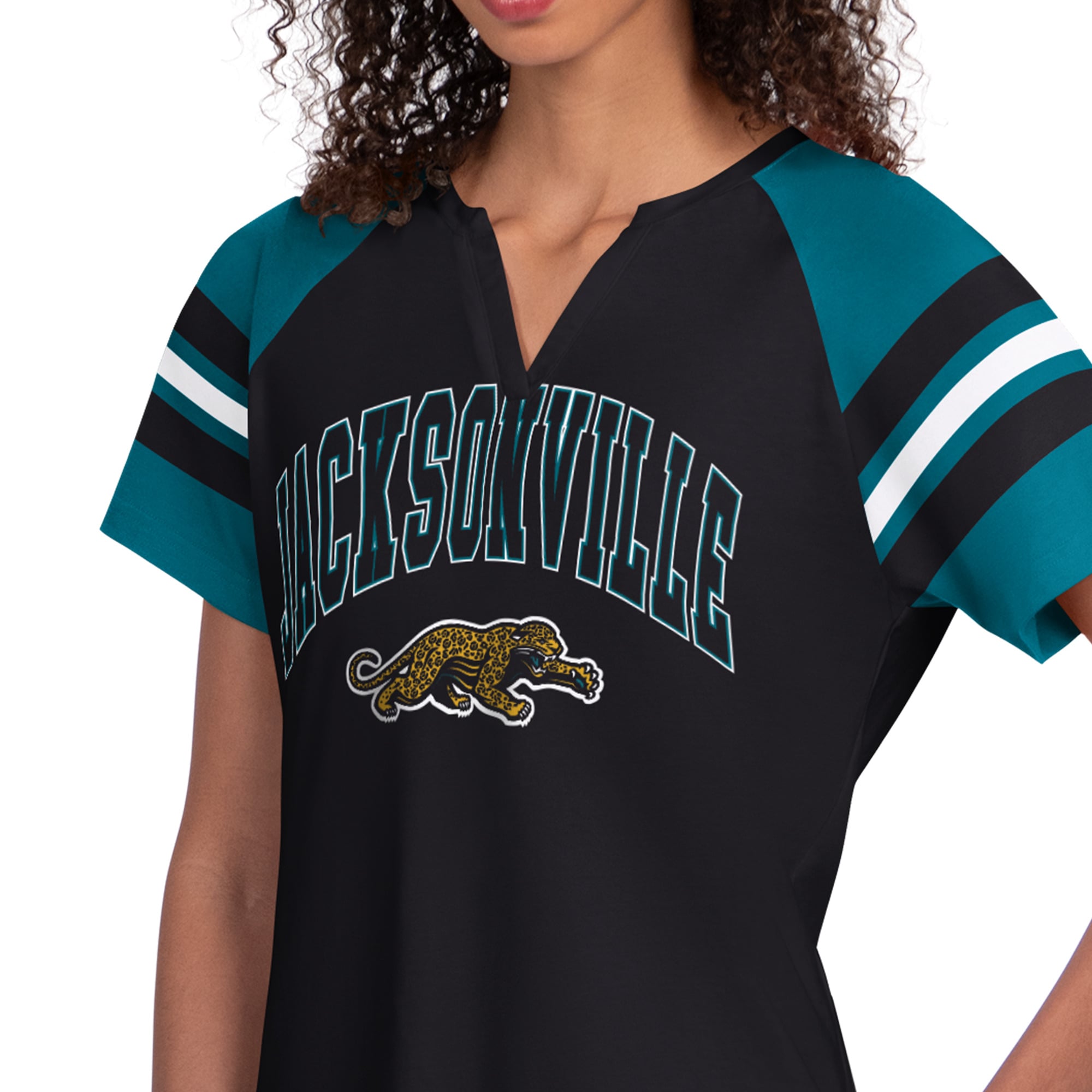 T-shirt raglan à col cranté Starter noir pour femme, Jacksonville Jaguars Prowler Game On