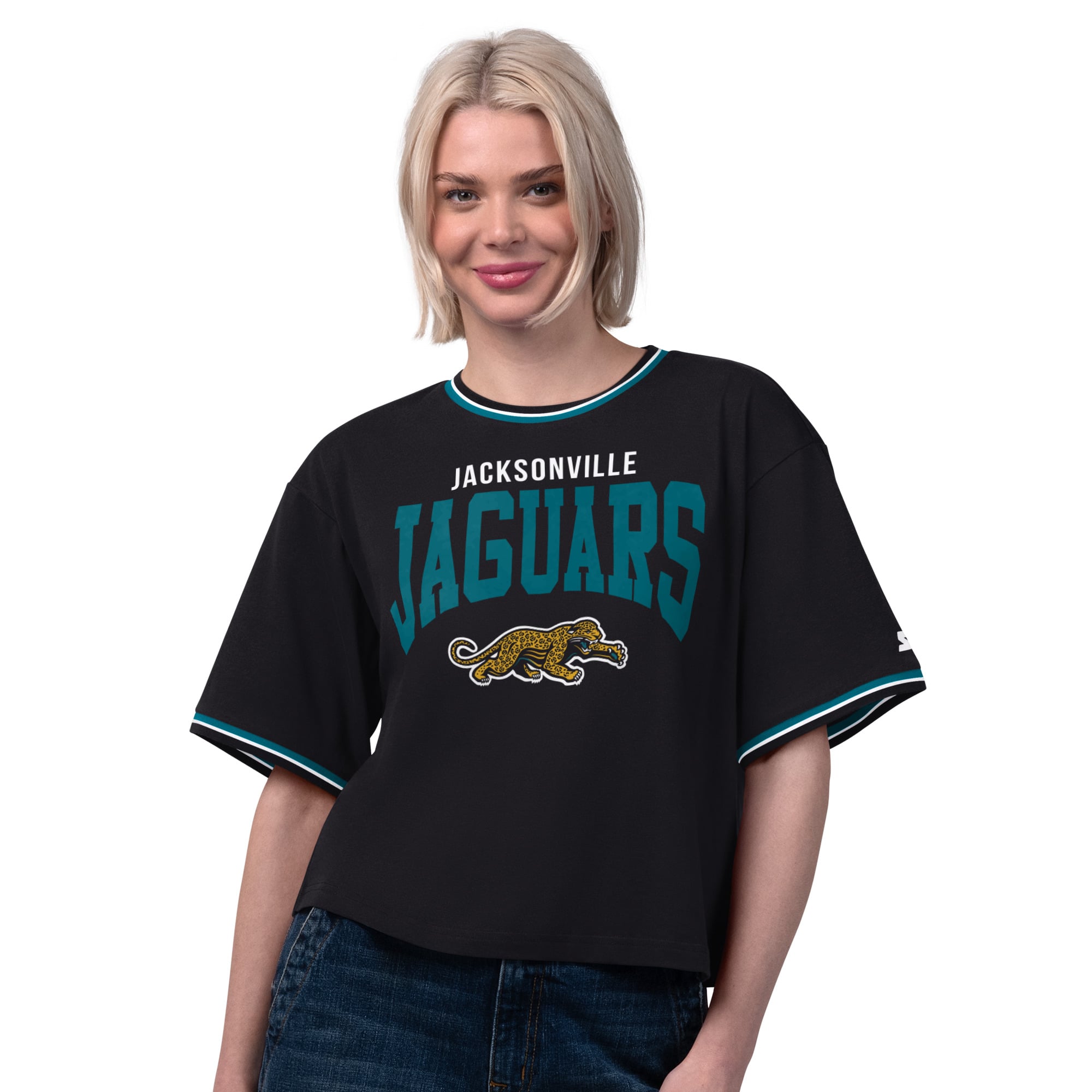 T-shirt court vintage Ace noir Starter pour femmes, Jacksonville Jaguars