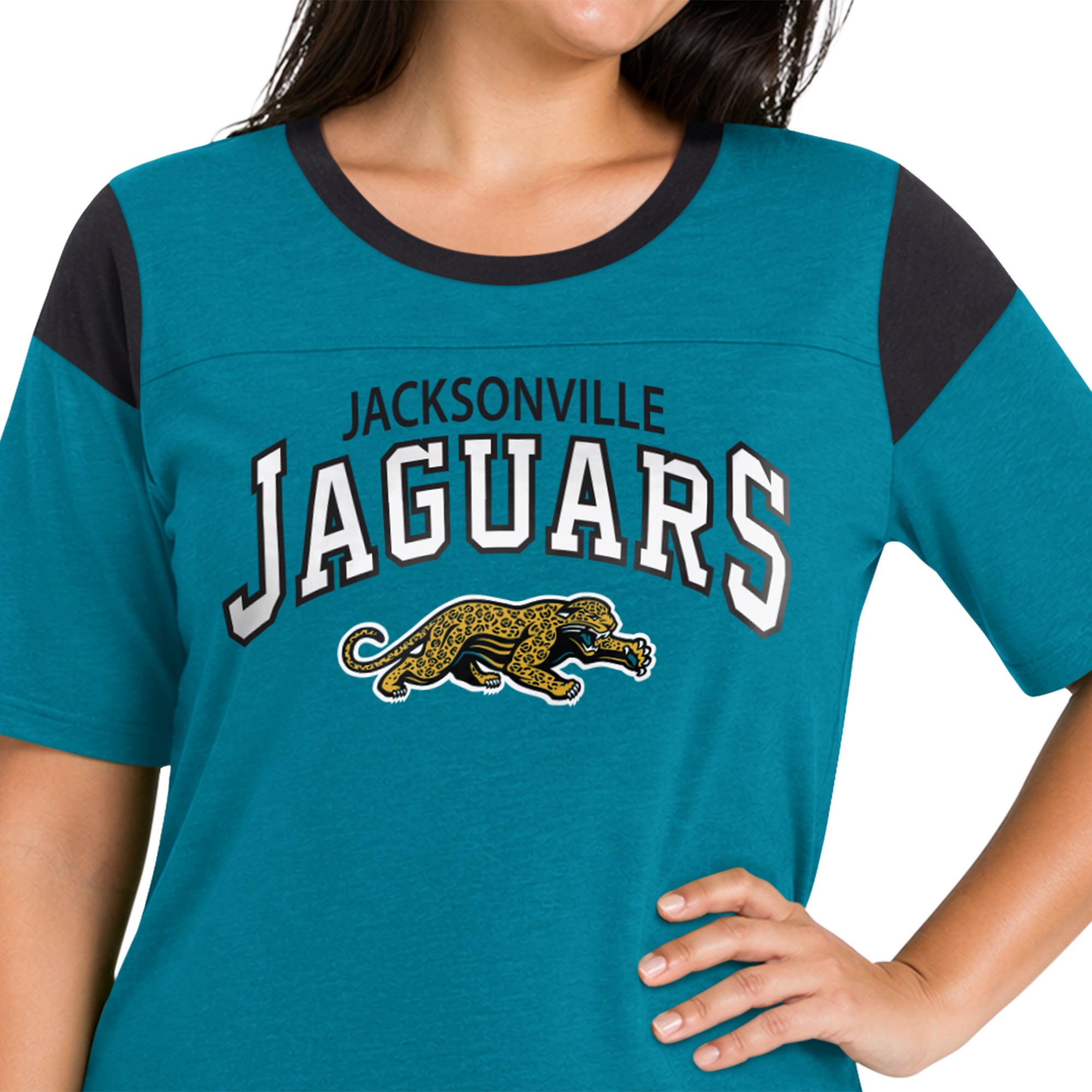 T-shirt Starter bleu sarcelle pour femme, Jacksonville Jaguars, grande taille, linebacker