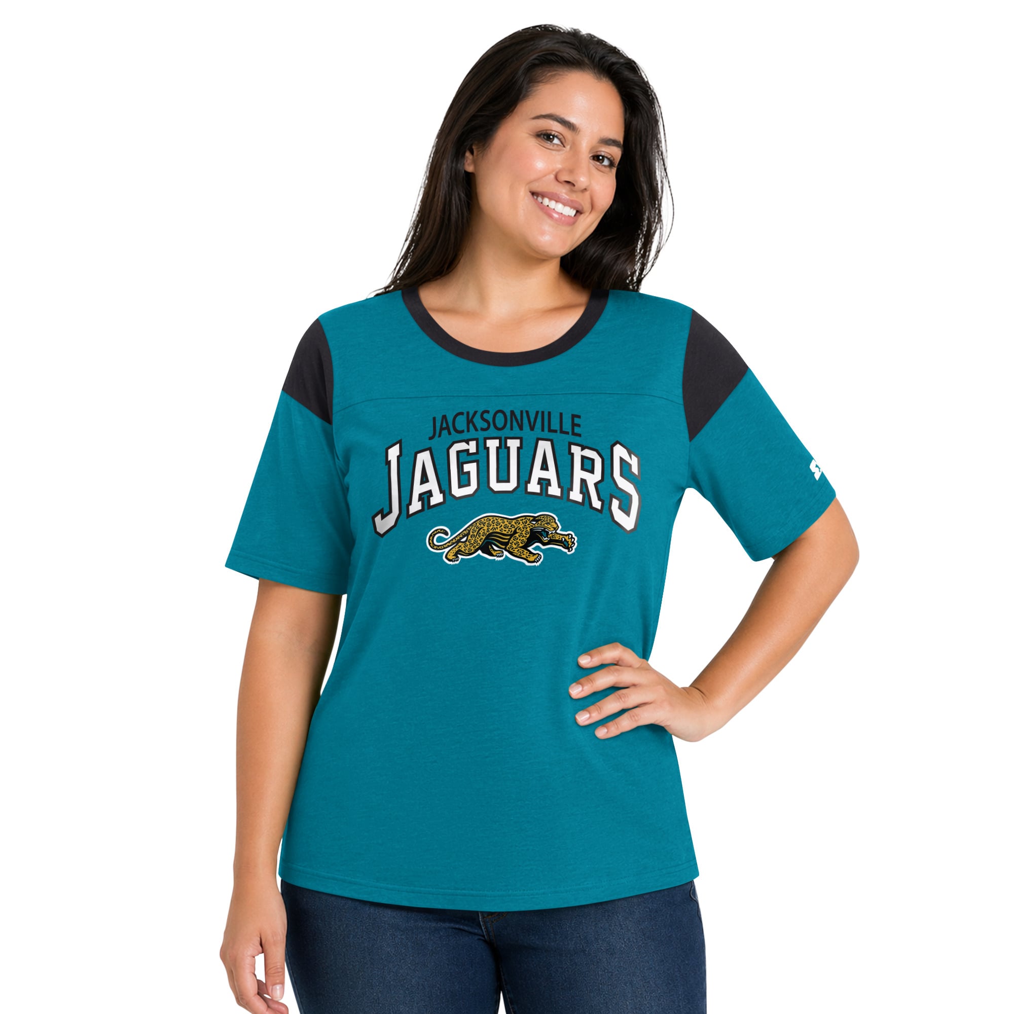 T-shirt Starter bleu sarcelle pour femme, Jacksonville Jaguars, grande taille, linebacker