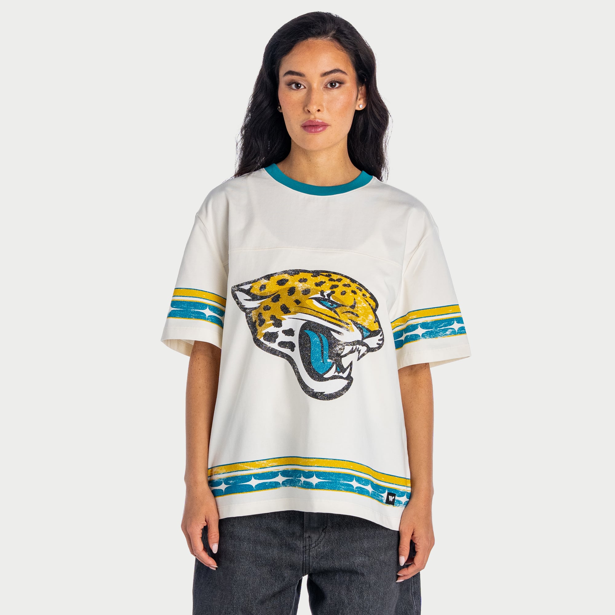 Women's The Wild Collective  Cream Jacksonville Jaguars Oversized Established Boyfriend T-Shirt