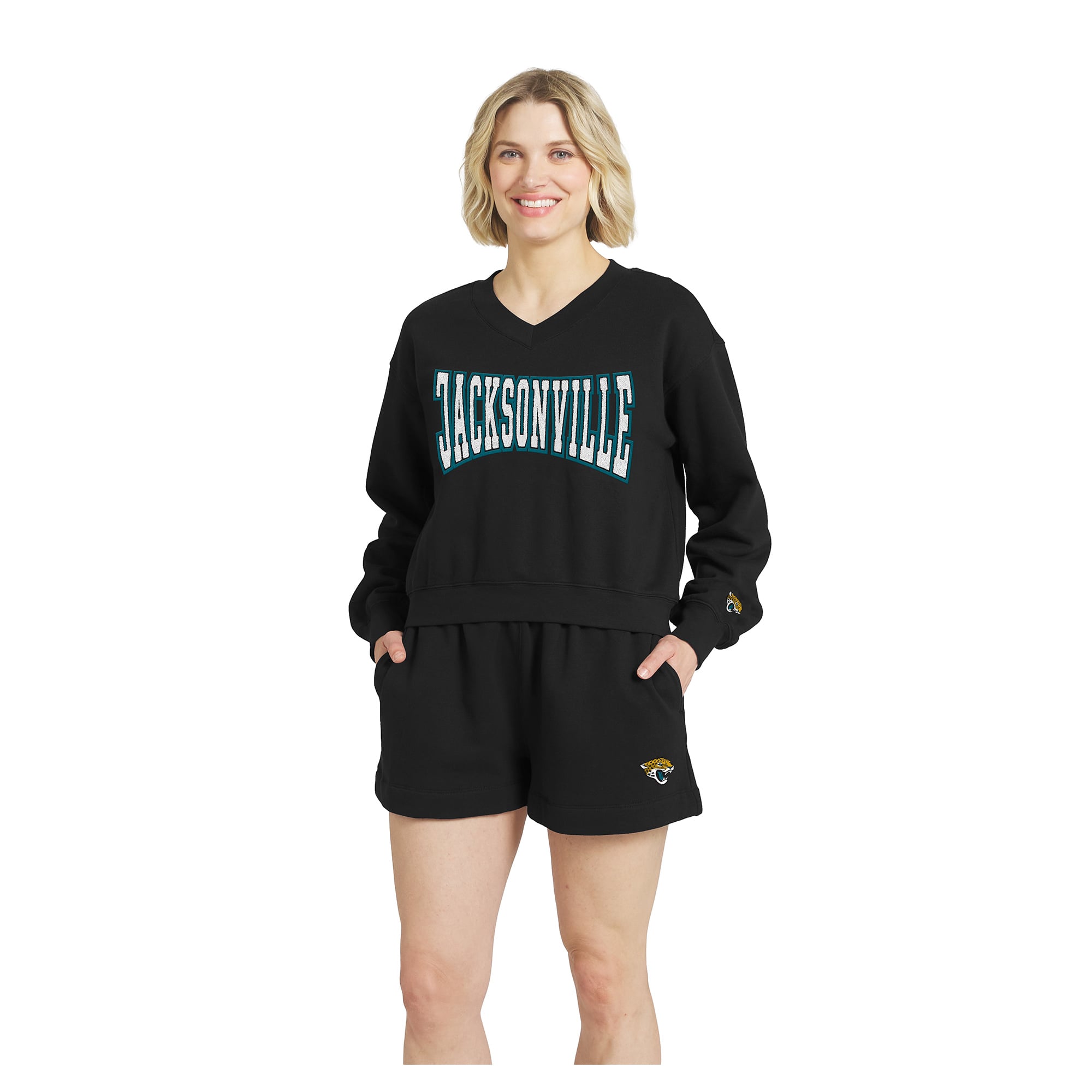 Ensemble de détente en polaire noire à col V des Jaguars Jacksonville, par WEAR by Erin Andrews, pour femmes