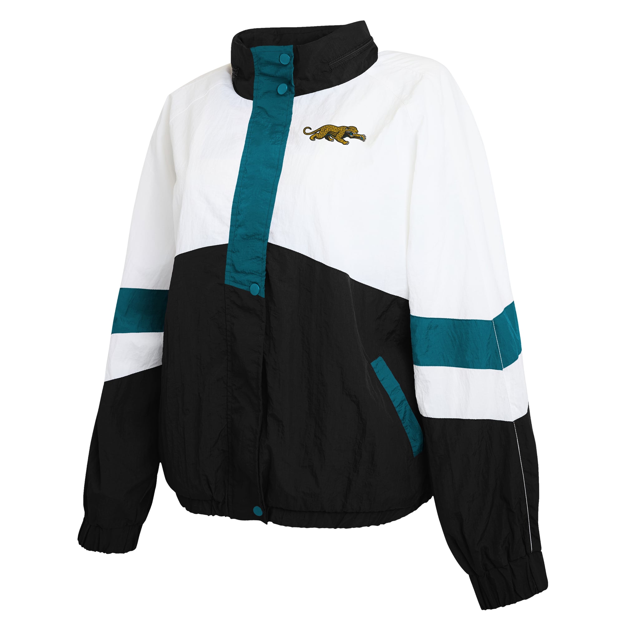 Veste coupe-vent à capuche zippée intégrale blanche et noire style rétro Jacksonville Jaguars de la marque WEAR by Erin Andrews pour femme