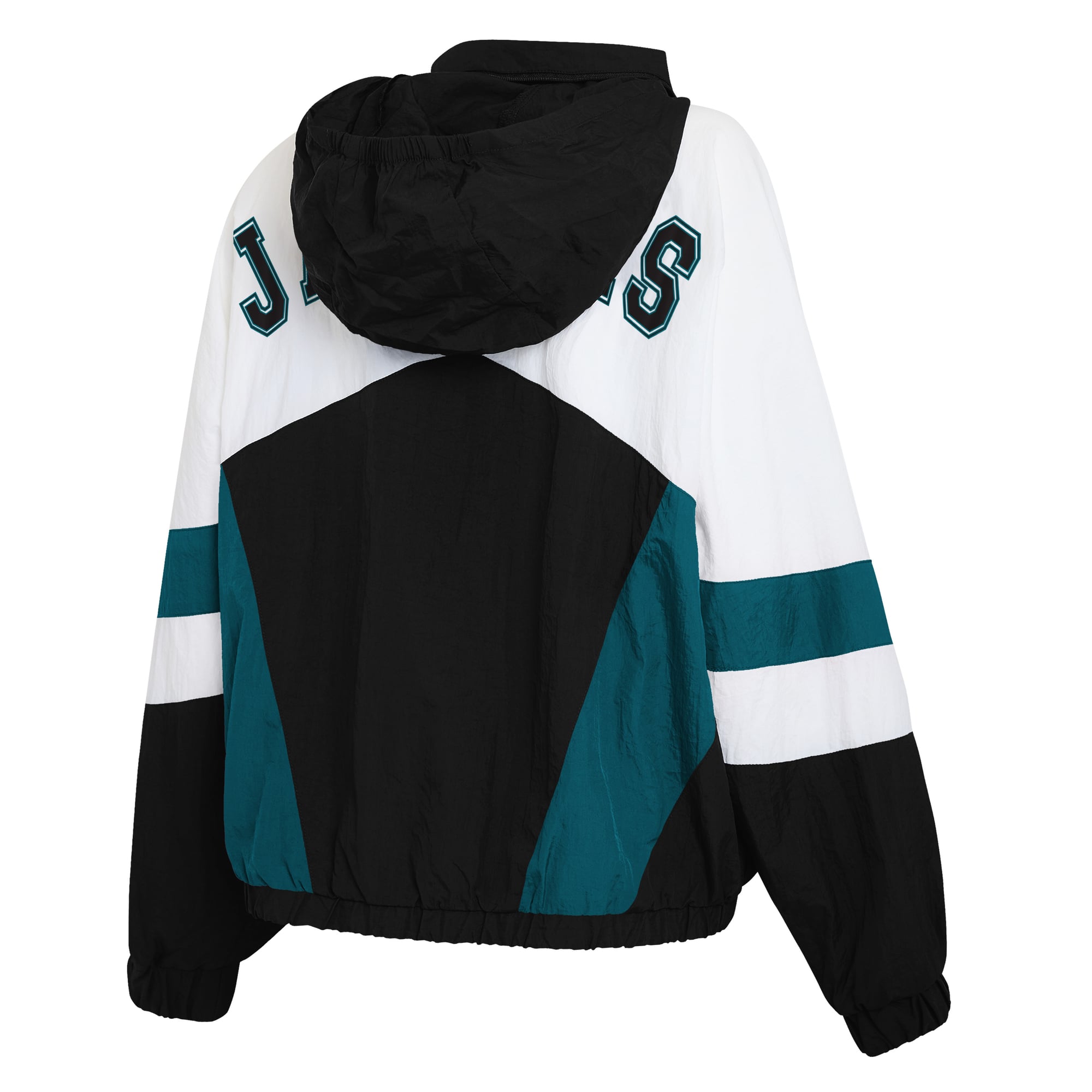 Veste coupe-vent à capuche zippée intégrale blanche et noire style rétro Jacksonville Jaguars de la marque WEAR by Erin Andrews pour femme