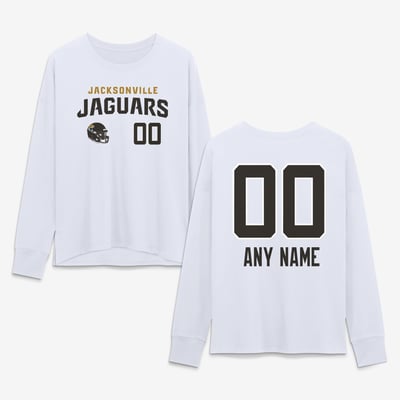 Jacksonville Jaguars Women's Touchdown Wordmark Personalized Name & Number Long Sleeve T-Shirt - White