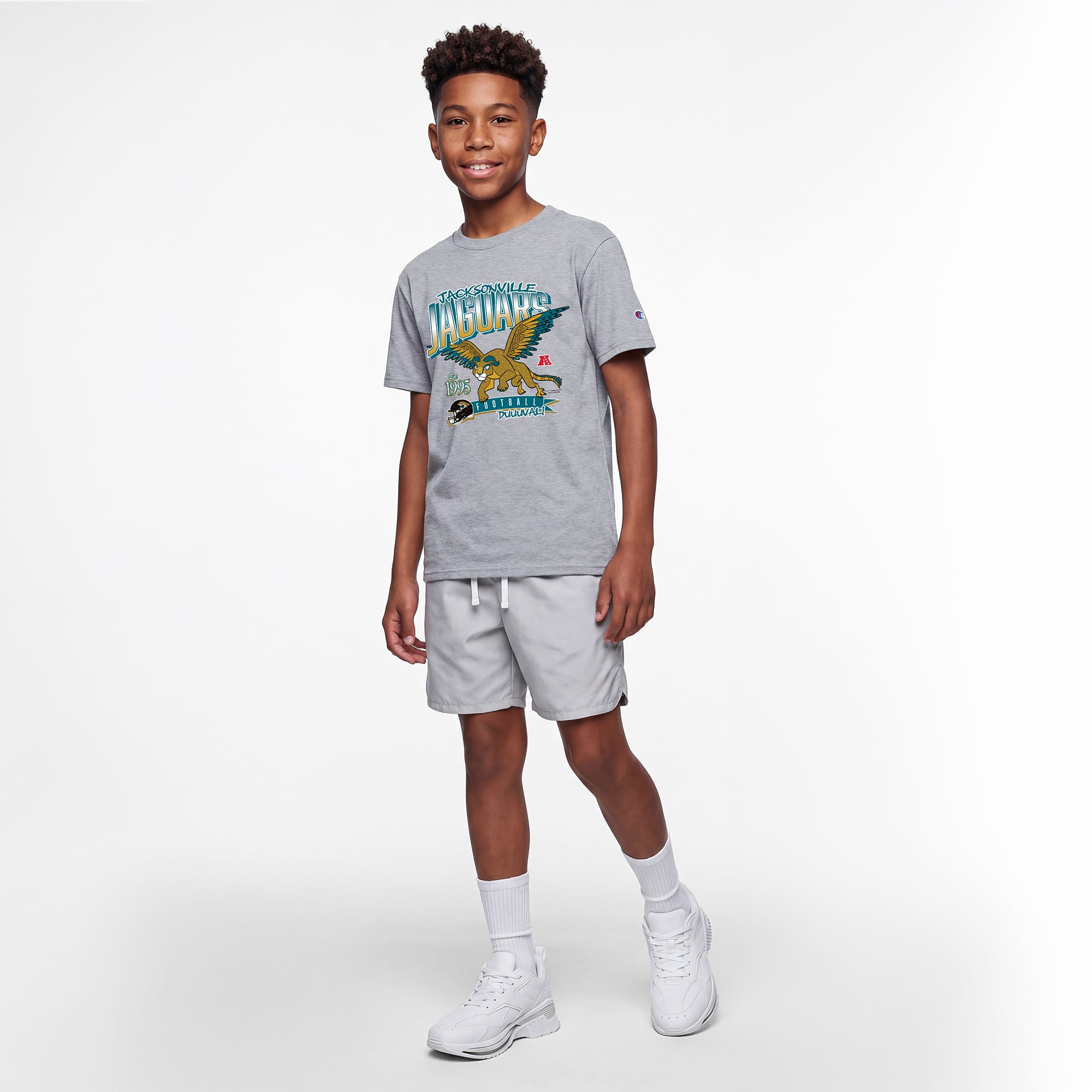 Youth Disney x Champion Heather Gray Jacksonville Jaguars Pepita T-Shirt