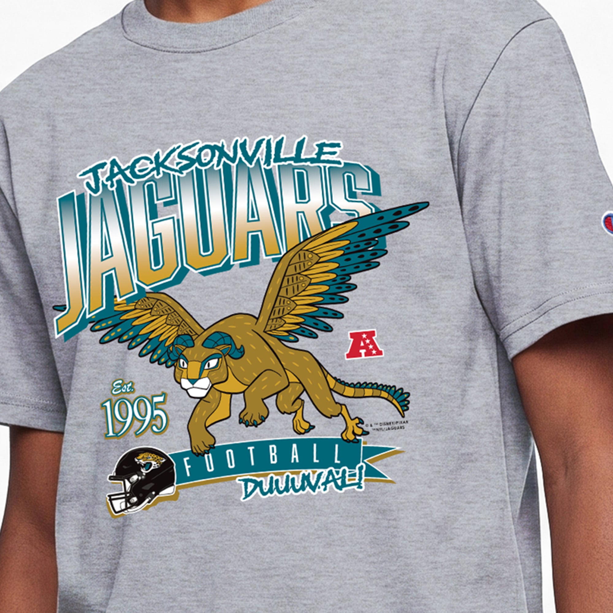 Youth Disney x Champion Heather Gray Jacksonville Jaguars Pepita T-Shirt