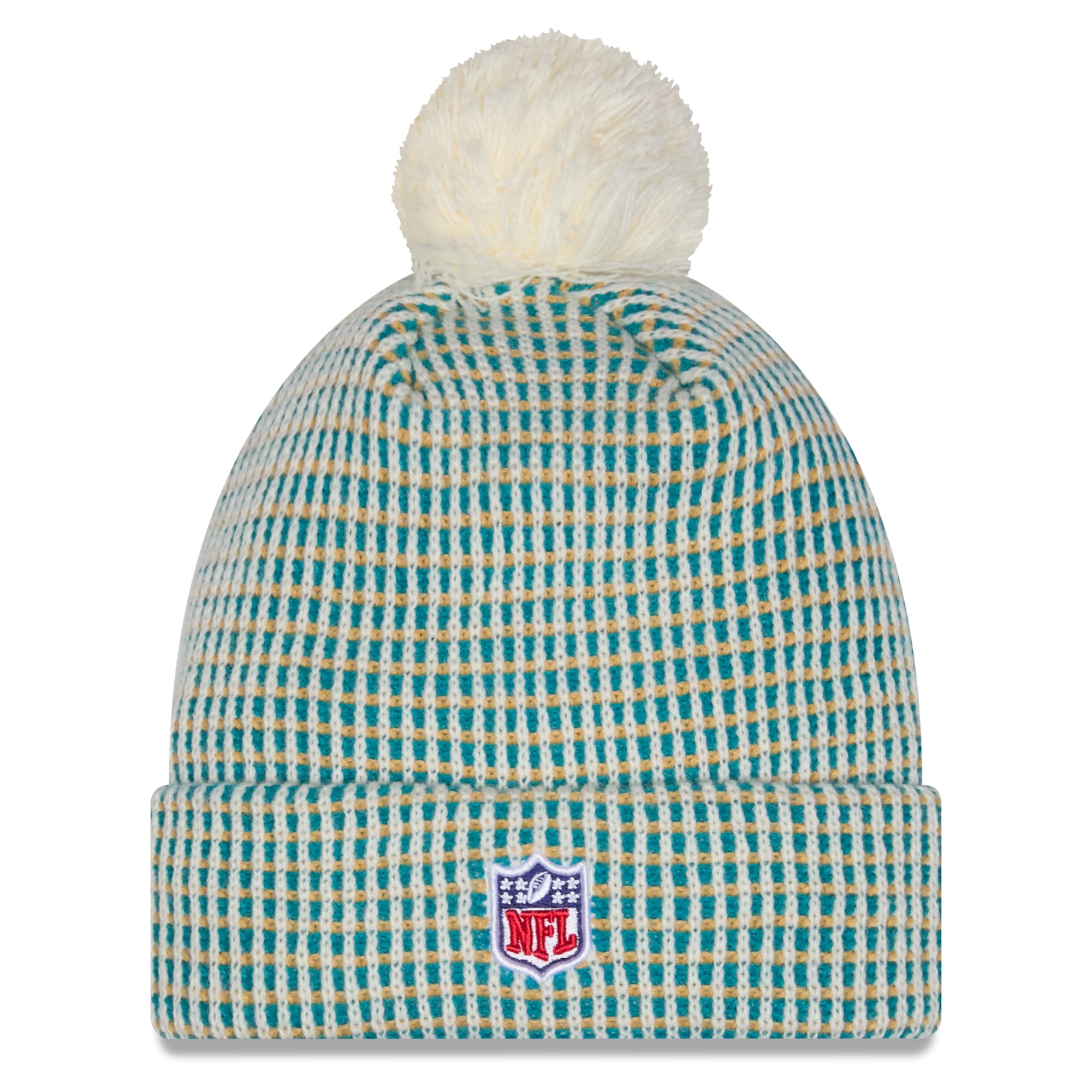 Youth New Era Teal Jacksonville Jaguars 2026 Rivalries Collection Sideline Cuffed Knit Hat with Pom