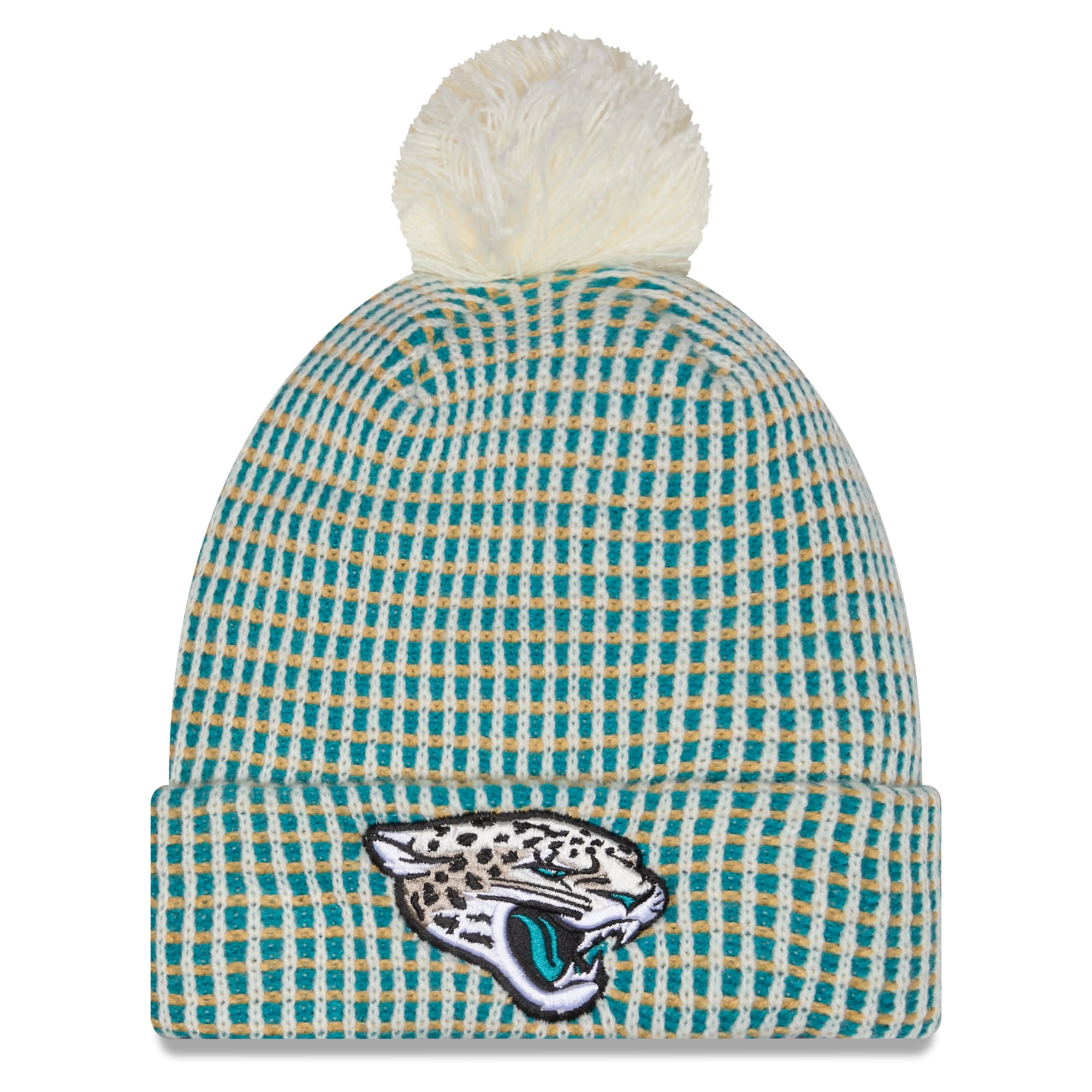 Youth New Era Teal Jacksonville Jaguars 2026 Rivalries Collection Sideline Cuffed Knit Hat with Pom