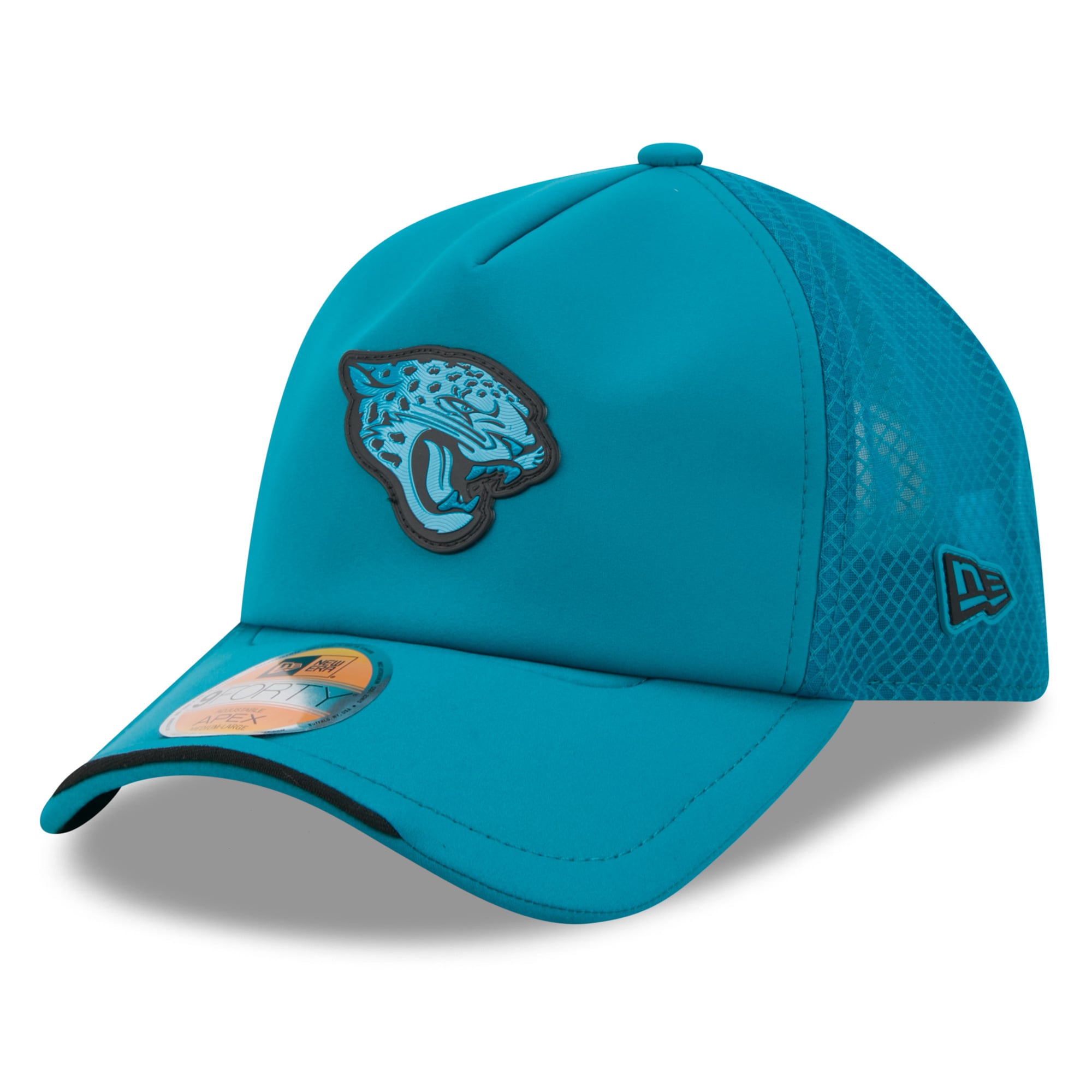 Youth New Era Teal Jacksonville Jaguars 2026 Sideline Apex 9FORTY Adjustable Trucker Hat