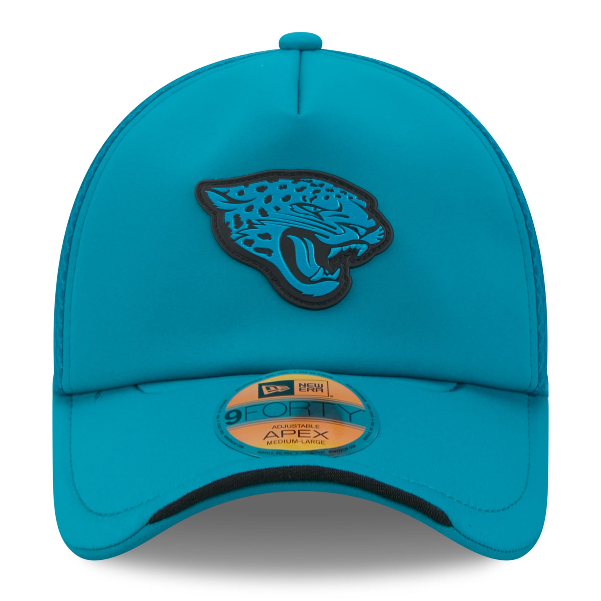 Youth New Era Teal Jacksonville Jaguars 2026 Sideline Apex 9FORTY Adjustable Trucker Hat