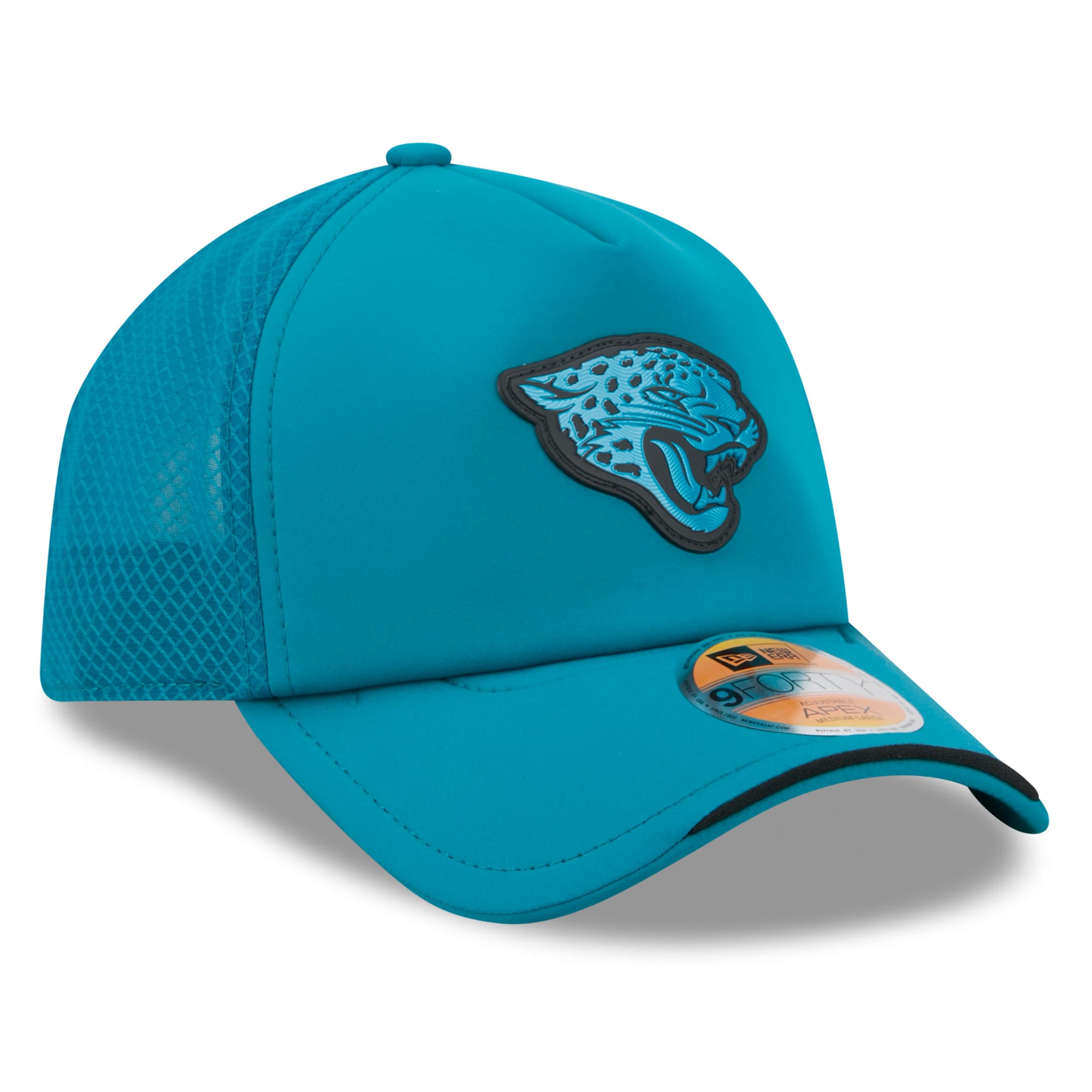 Youth New Era Teal Jacksonville Jaguars 2026 Sideline Apex 9FORTY Adjustable Trucker Hat