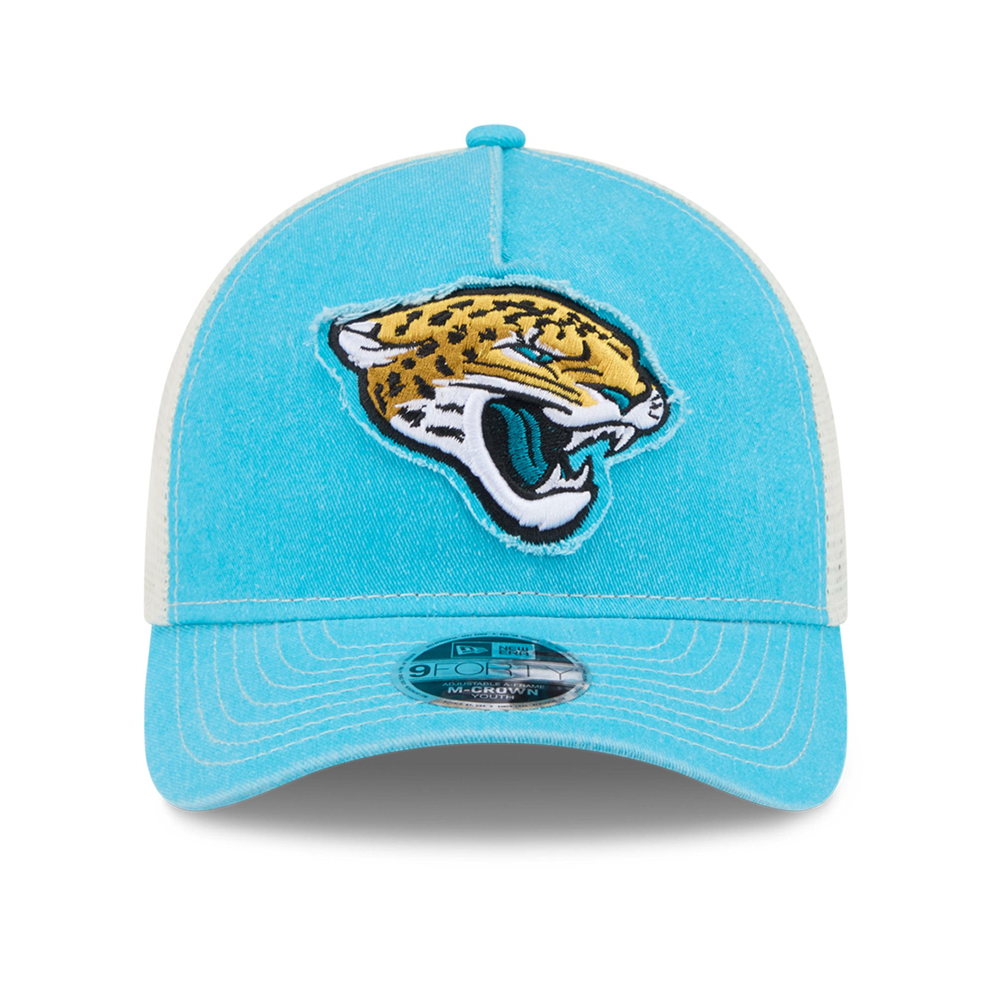 Casquette trucker ajustable New Era 9FORTY A-Frame M-Crown, couleur turquoise, pour jeunes fans des Jaguars de Jacksonville