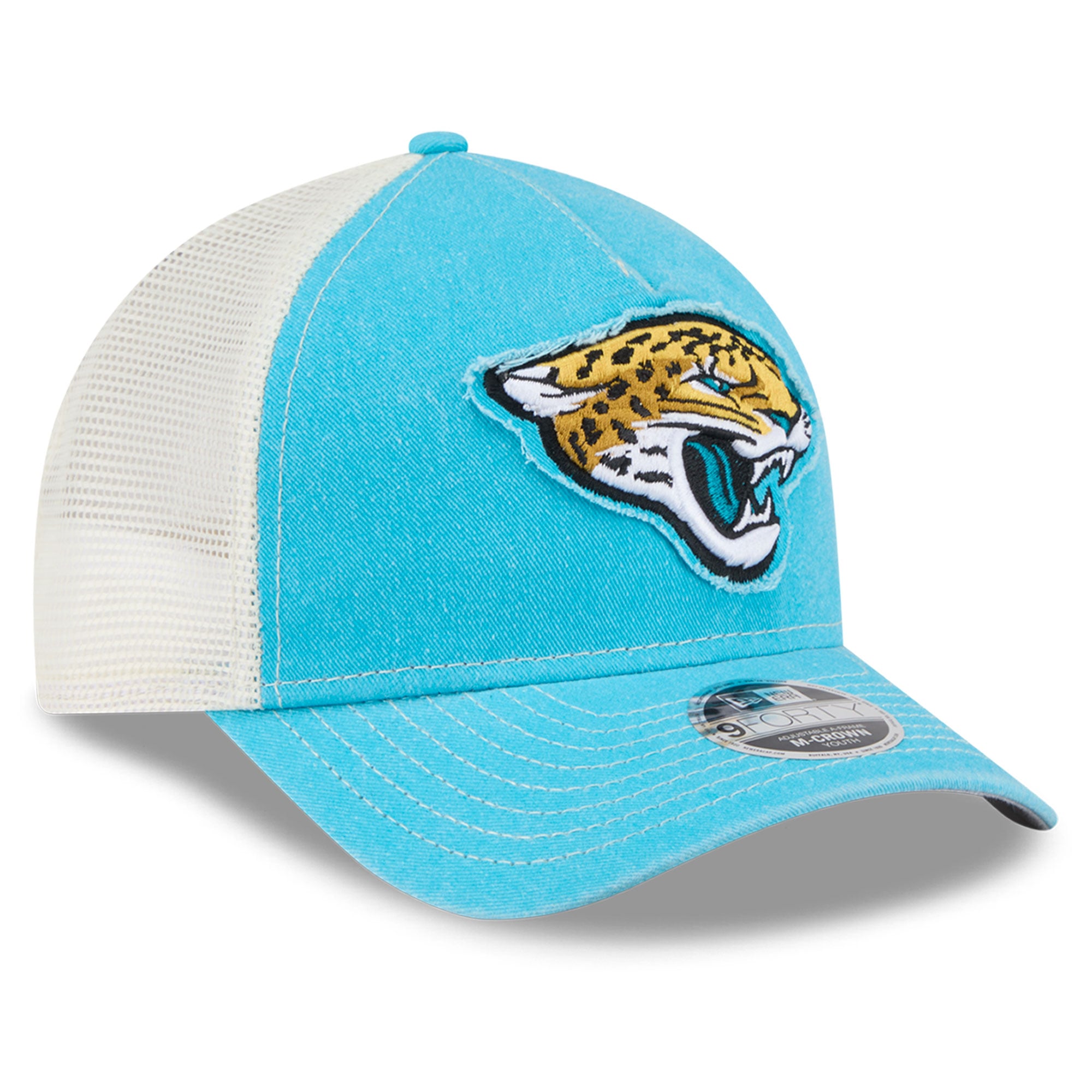 Casquette trucker ajustable New Era 9FORTY A-Frame M-Crown, couleur turquoise, pour jeunes fans des Jaguars de Jacksonville