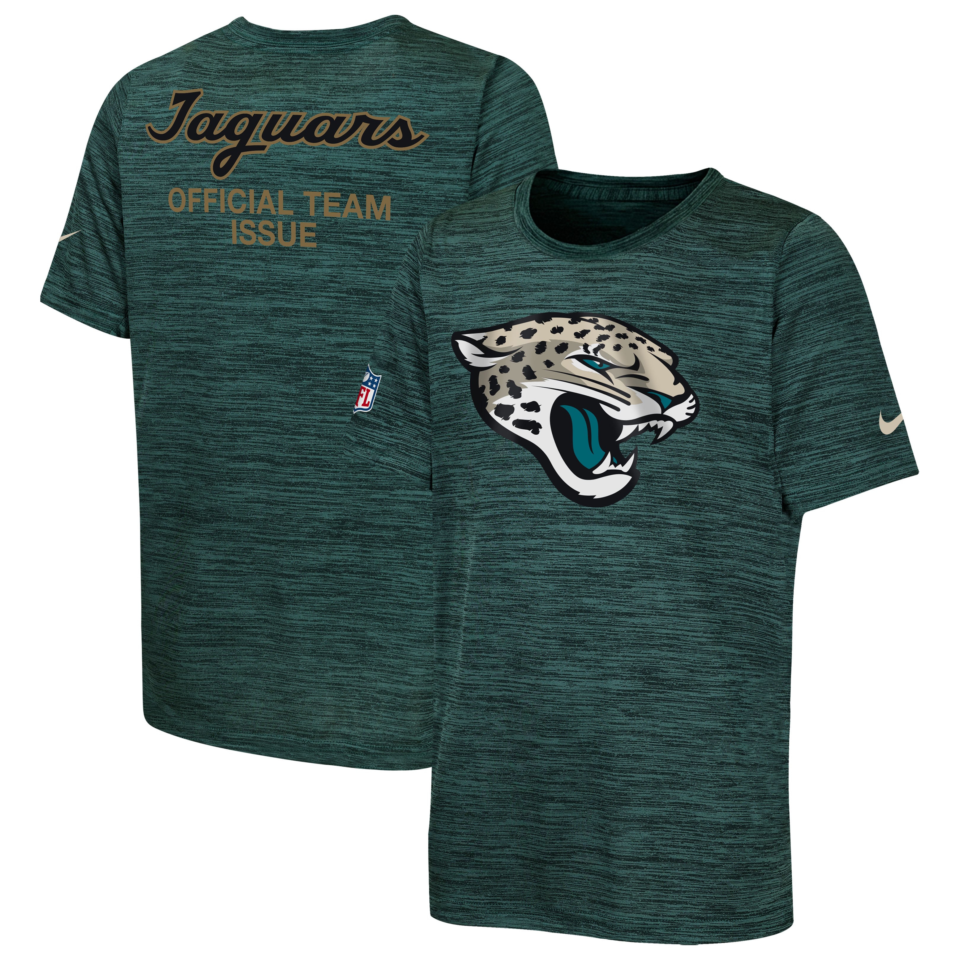 T-shirt Nike Sideline Velocity pour jeunes, couleur turquoise, collection Jacksonville Jaguars 2026 Rivalries