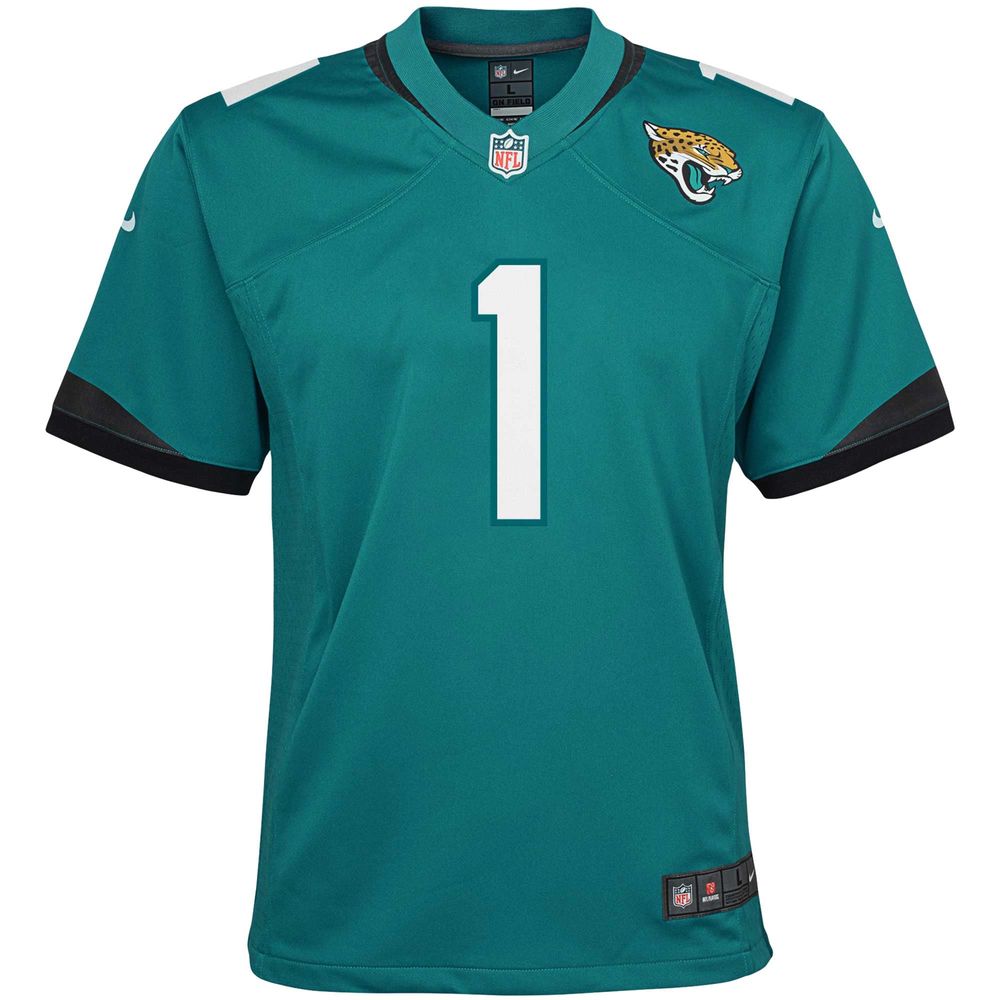 Maillot de match Nike Travis Etienne bleu sarcelle des Jaguars Jacksonville pour jeunes