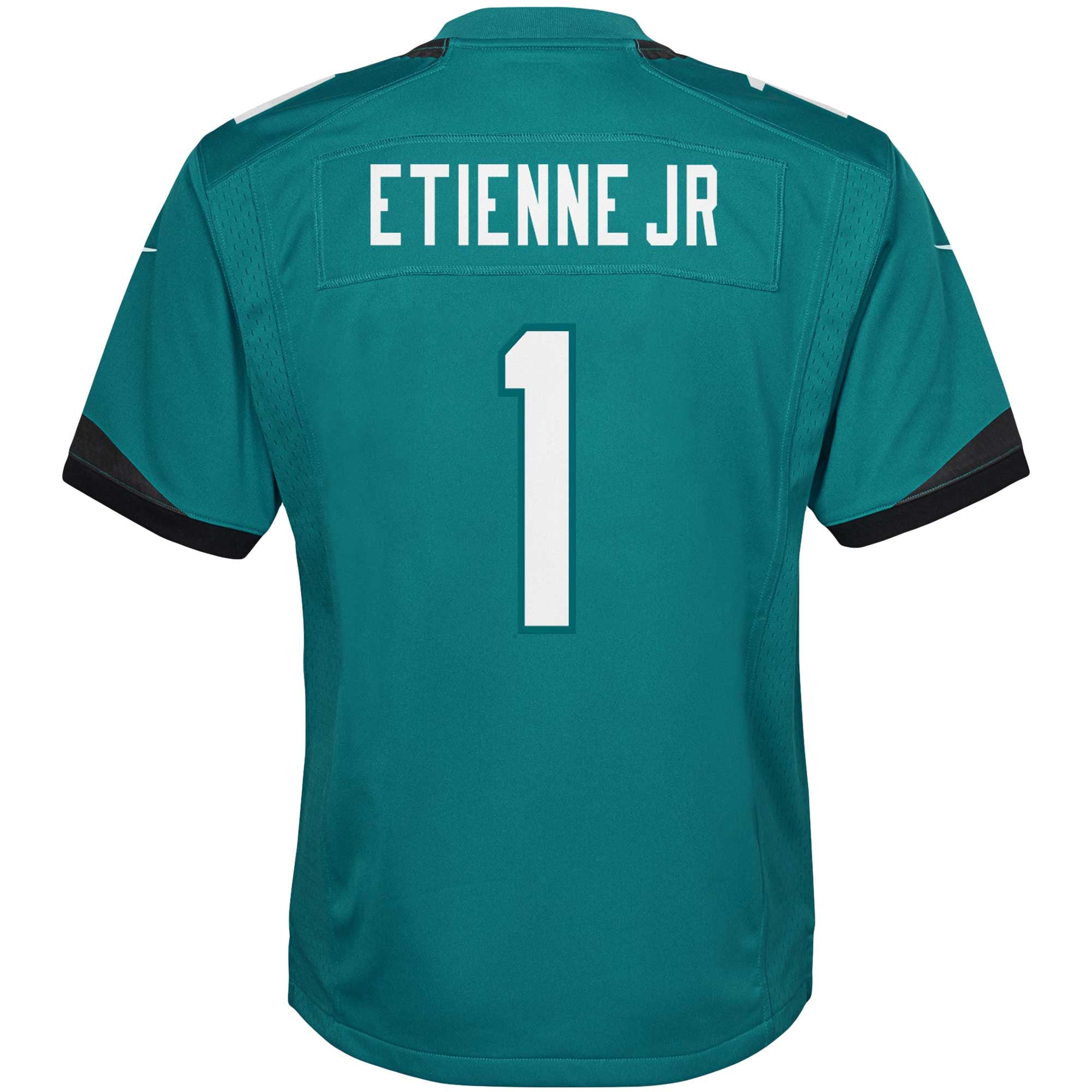 Maillot de match Nike Travis Etienne bleu sarcelle des Jaguars Jacksonville pour jeunes