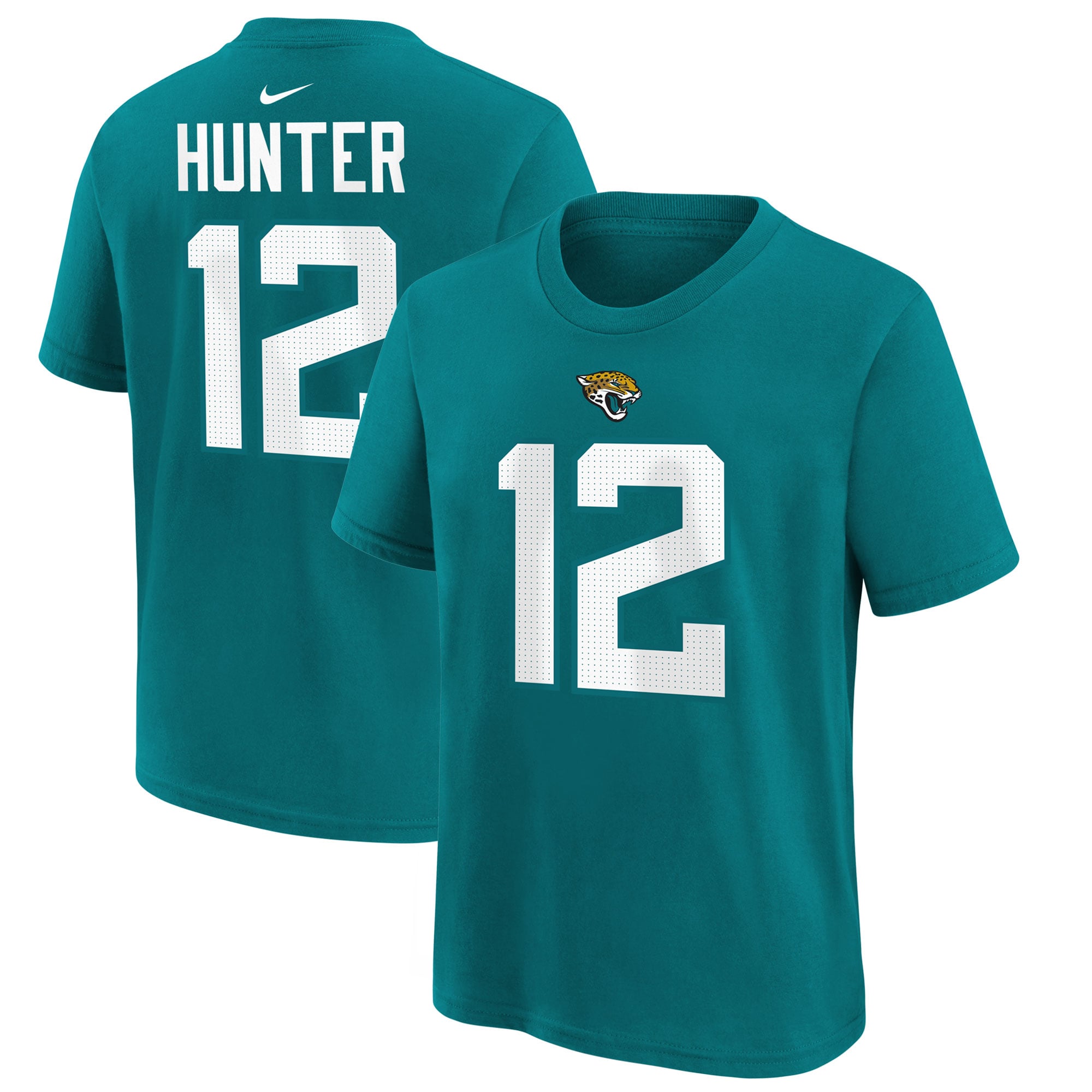 Maillot de match Nike Travis Hunter bleu sarcelle des Jaguars Jacksonville pour jeunes